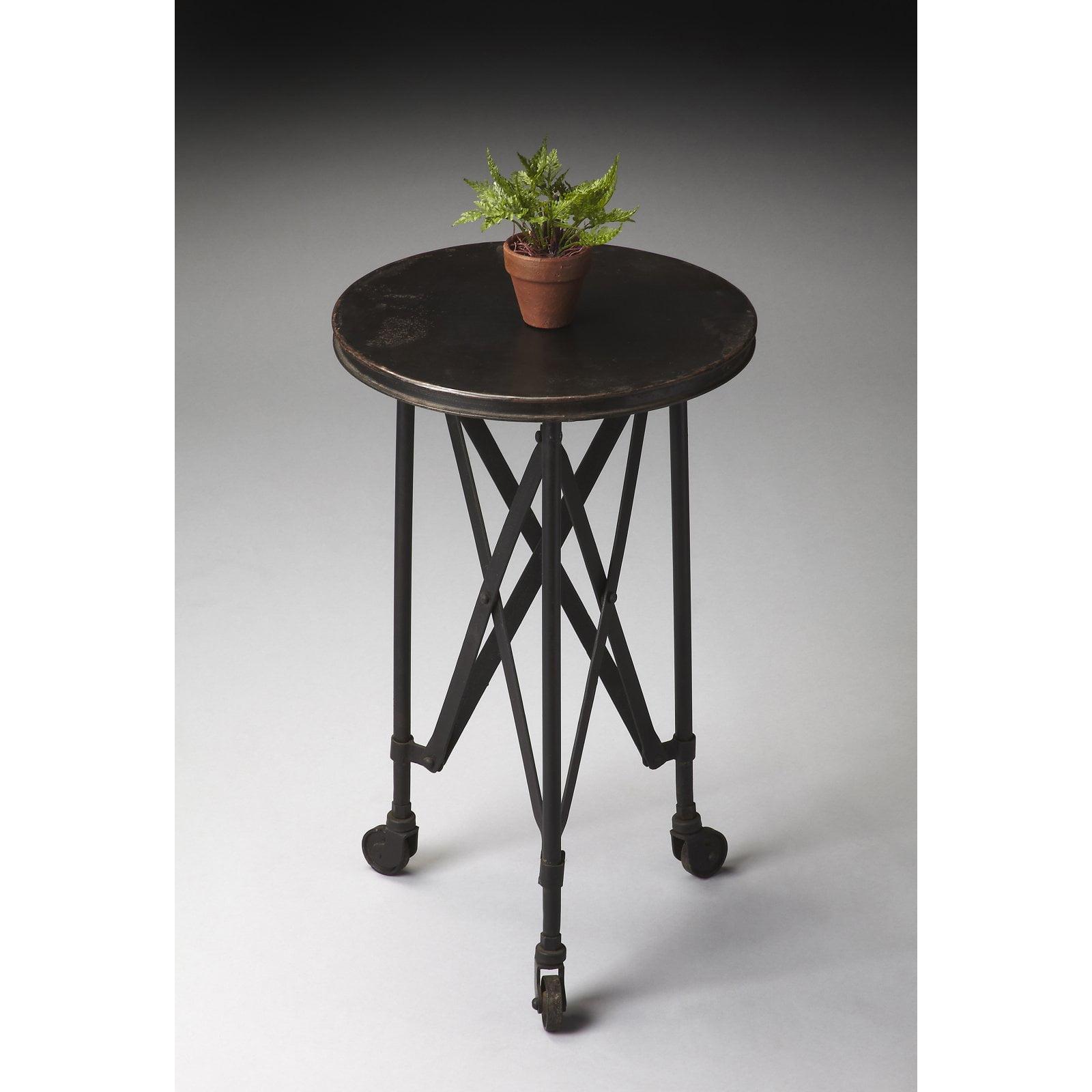 Costigan 15'' Round Black Metal & Wood Industrial Accent Table