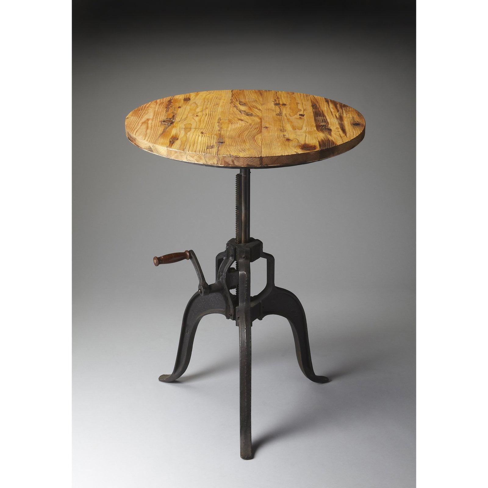 Industrial Crank-Adjustable Round Dining Table with Recycled Wood Top