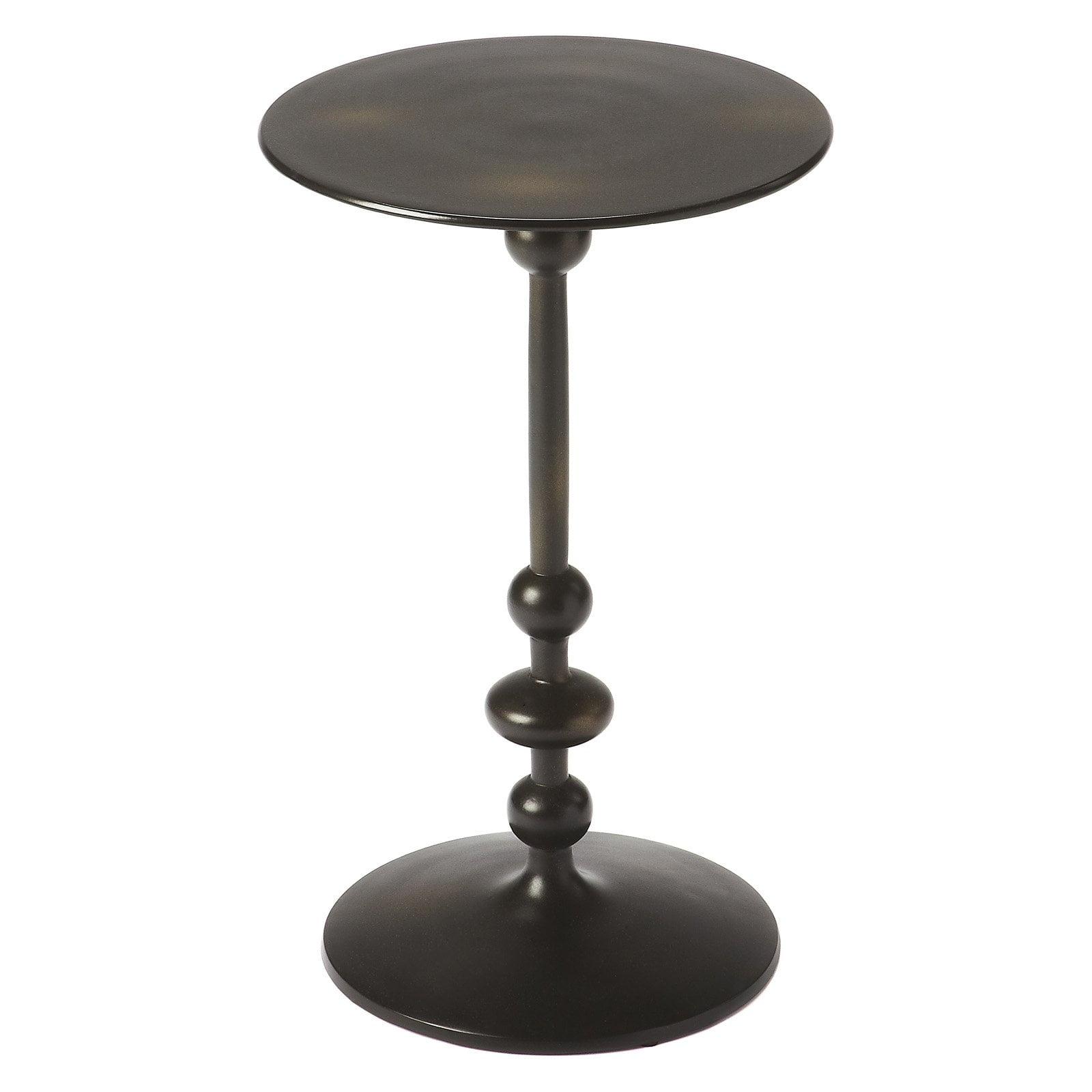 Elegant Round Black Iron and Wood Pedestal End Table