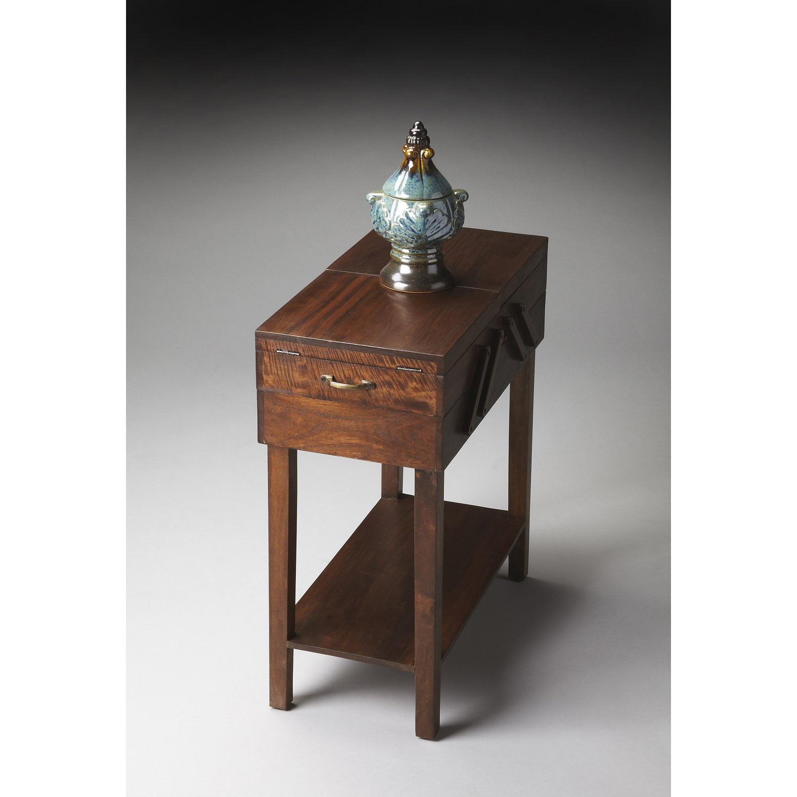Provincial Acacia Wood Chairside Table with Storage