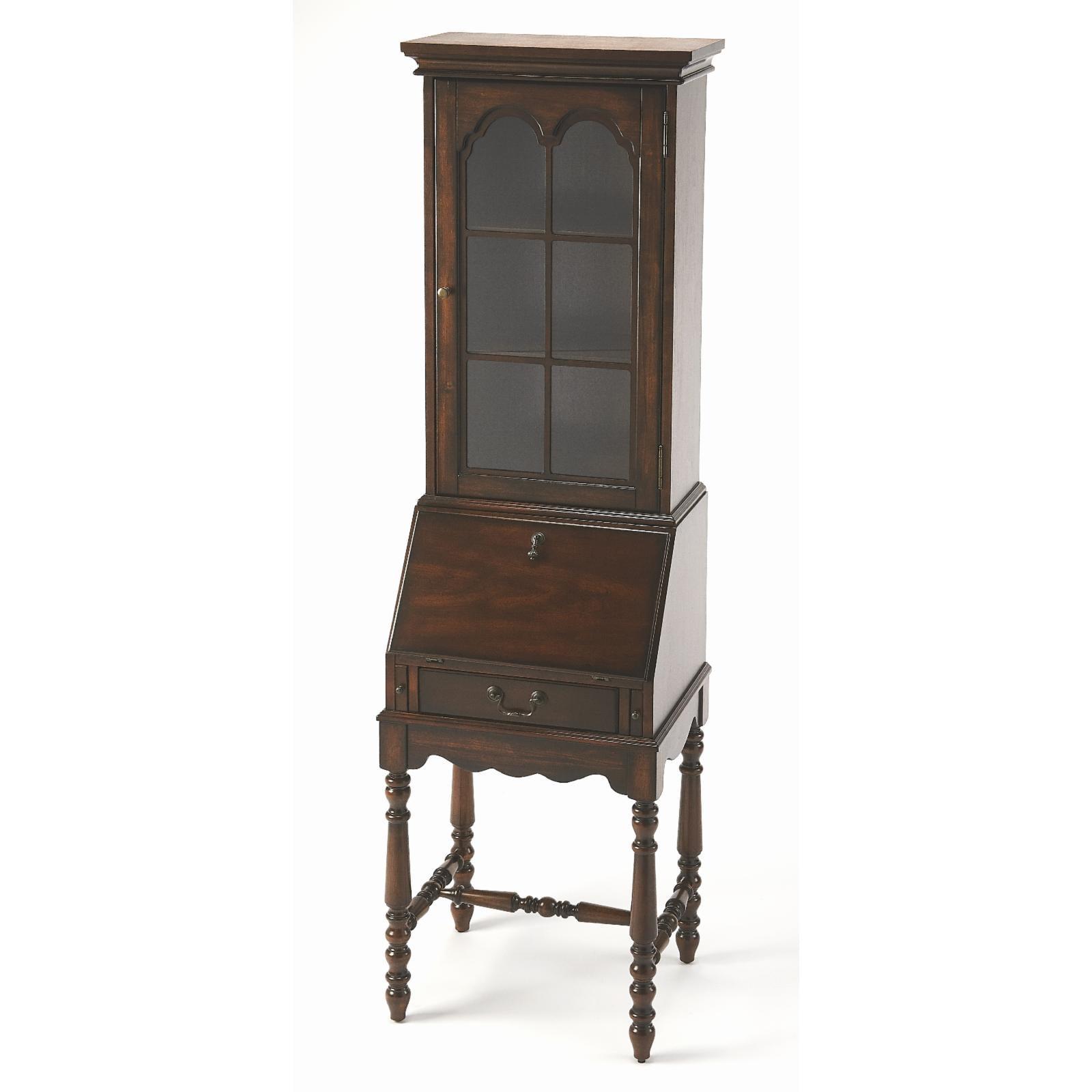 Traditional Lighted Brown Wood China Cabinet with Hutch