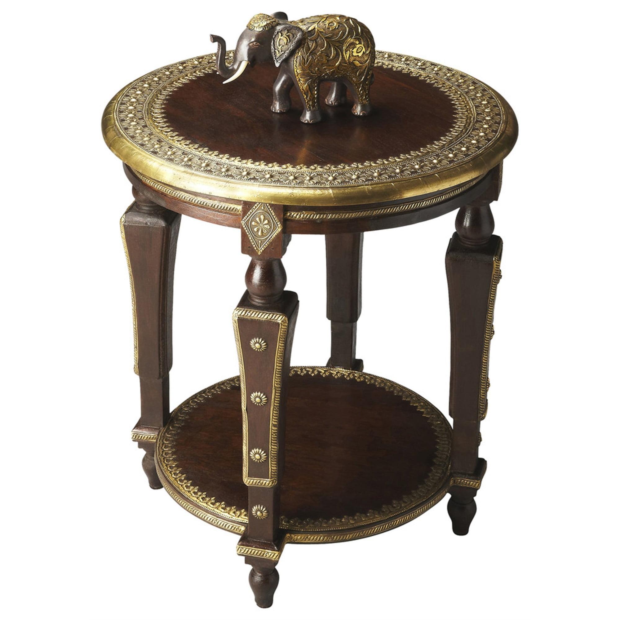 Exotic Mango Wood & Brass Foil 20" Round Side Table