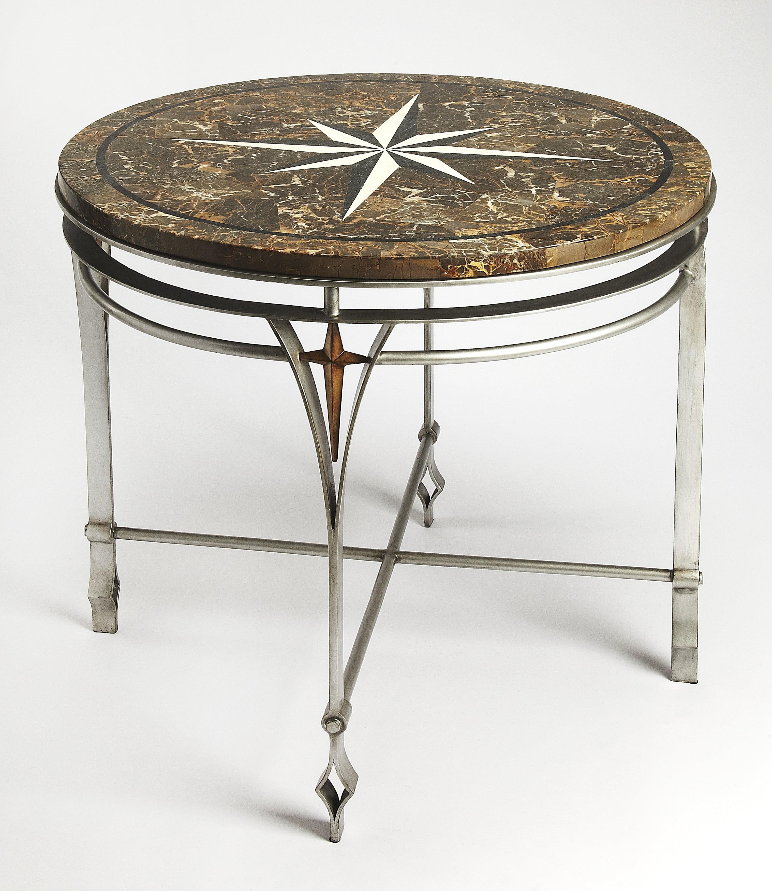 Butler Specialty Regina Fossil Stone and Metal Foyer Table in Brown