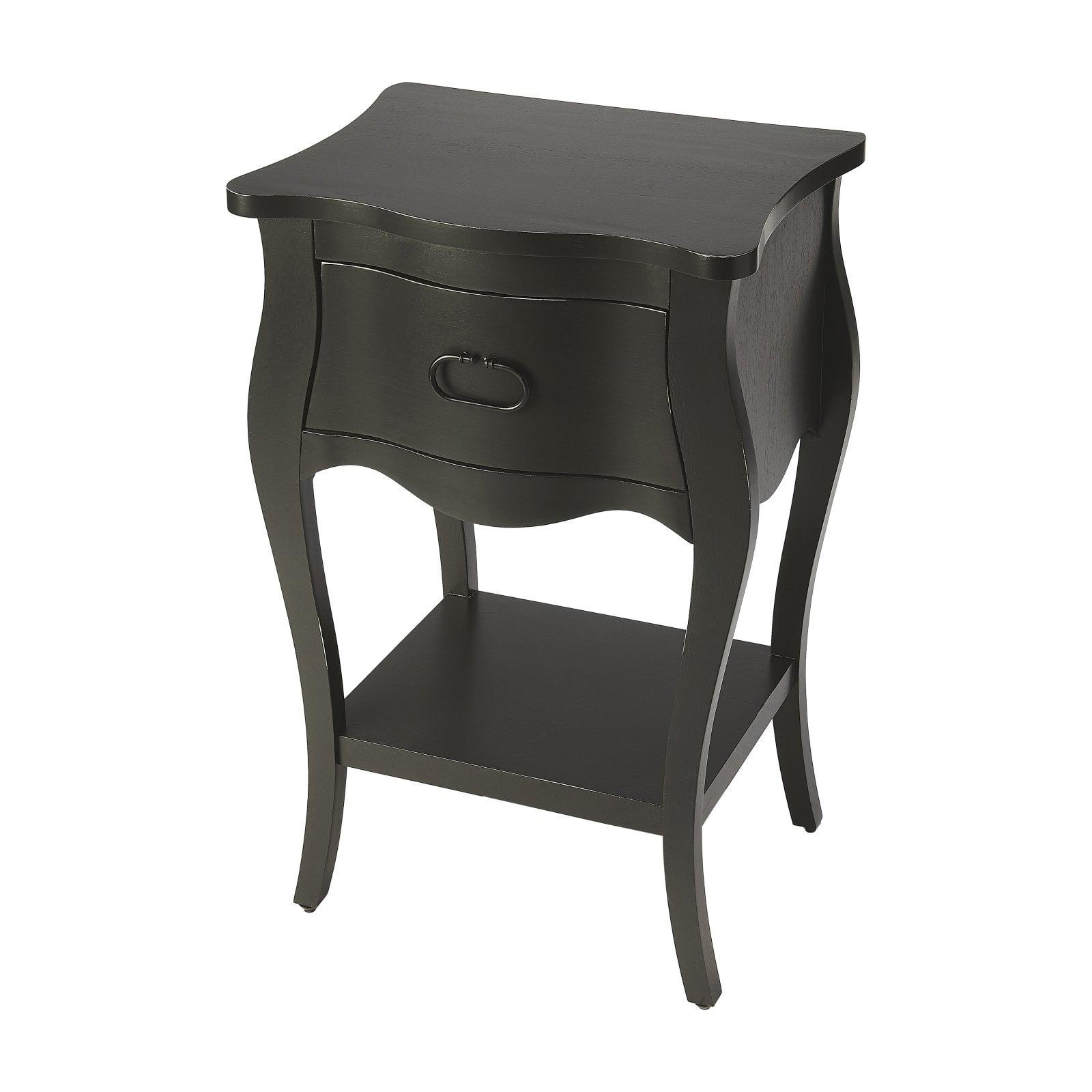 Rochelle Mahogany Black Nightstand with Iron Hardware and Shelf