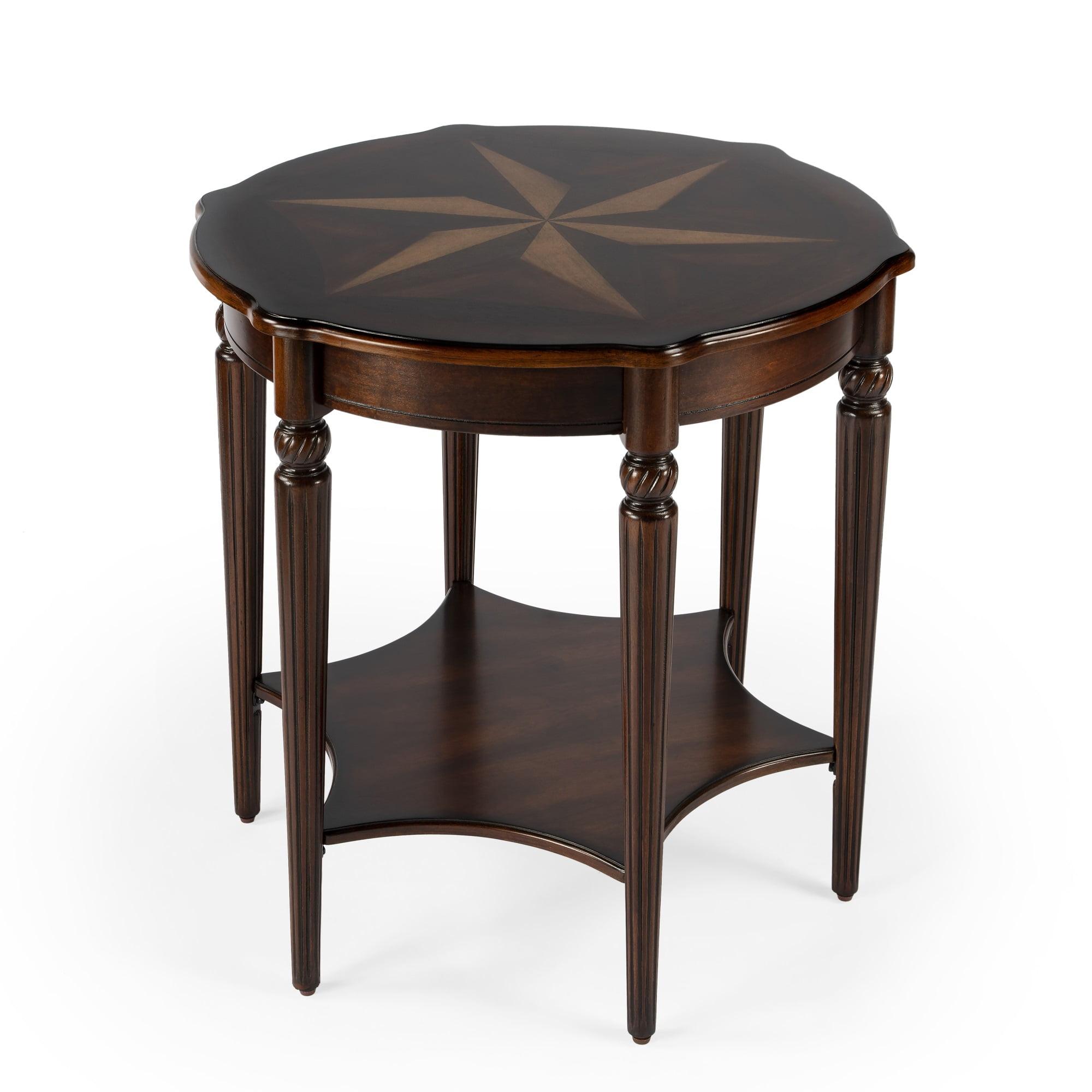 Traditional Round Cherry Wood Accent Table with Inlays