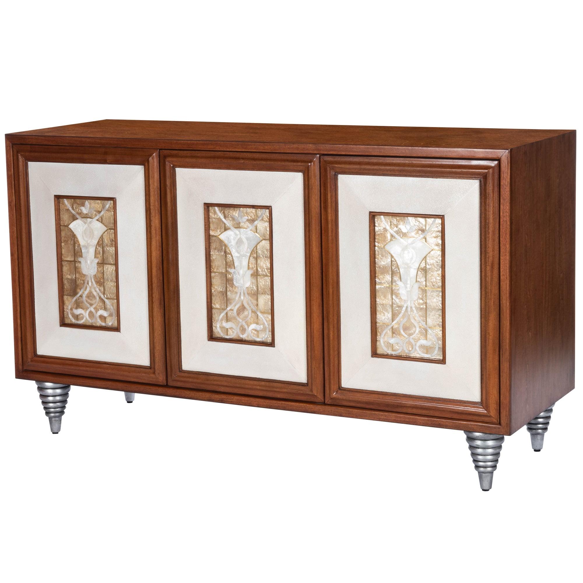 Shelly Capiz Shell & Leather Inlay 180" Sideboard in Brown