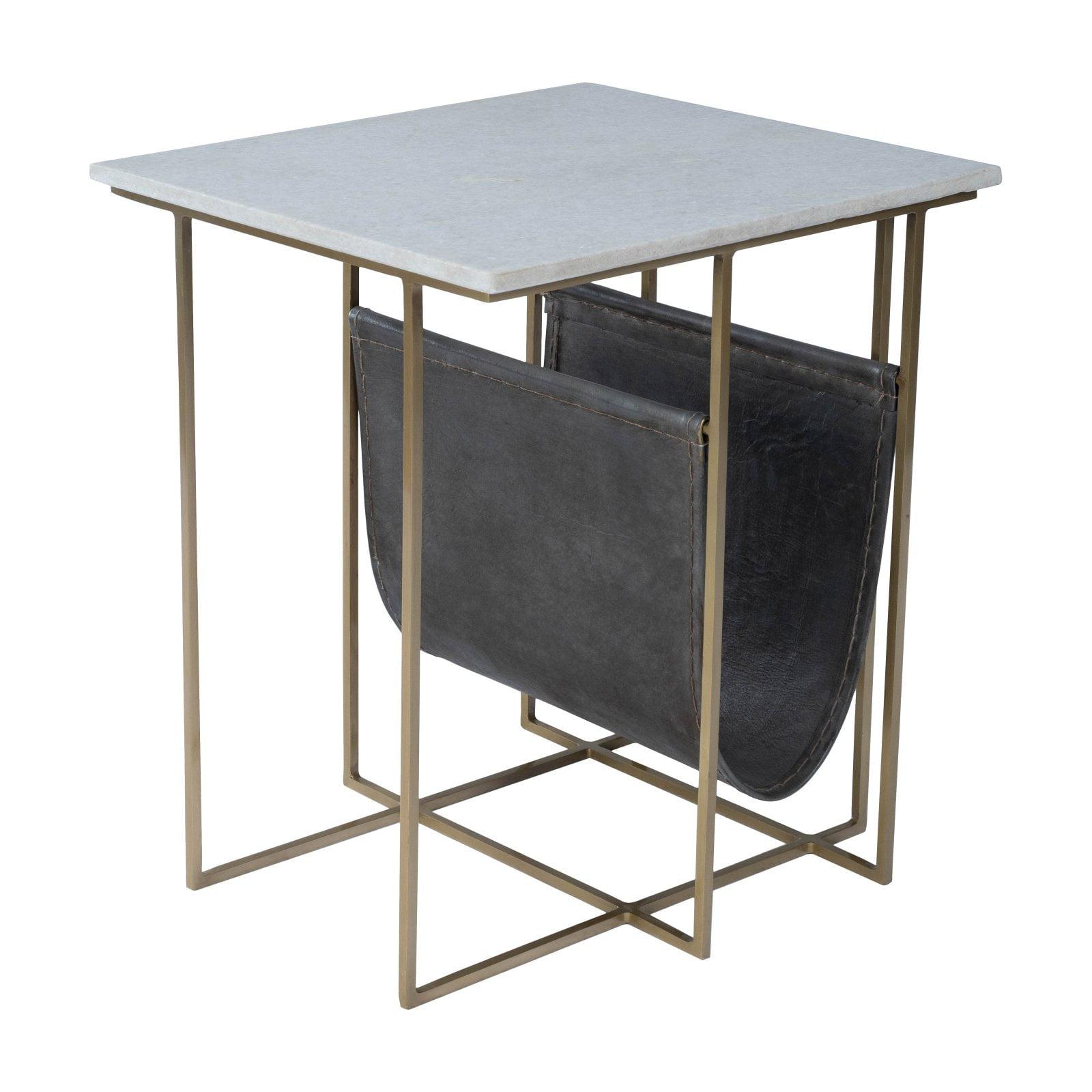 Stephanik White Marble and Leather Magazine Table