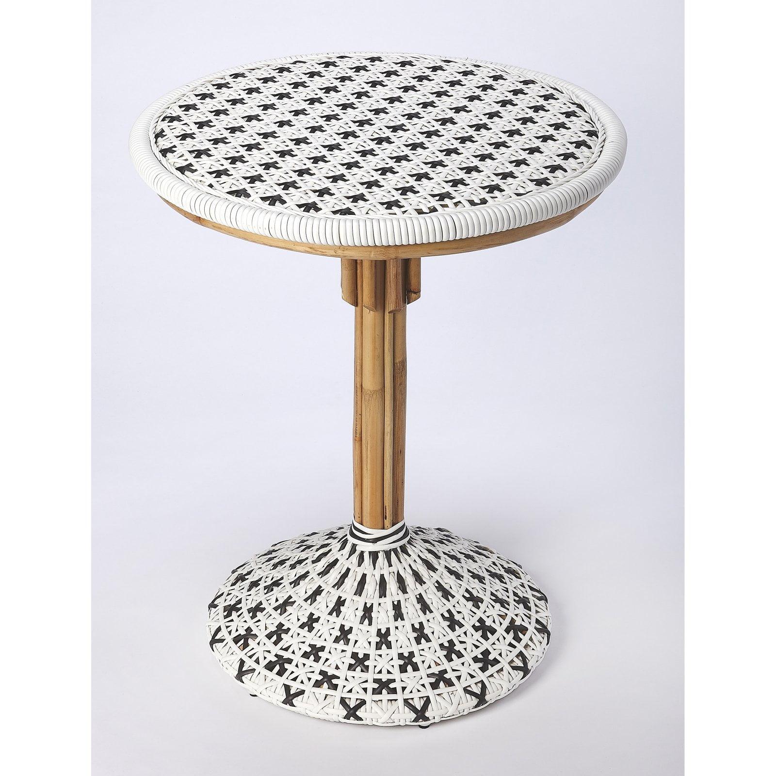 Contemporary Round Black and White Rattan Bistro Table