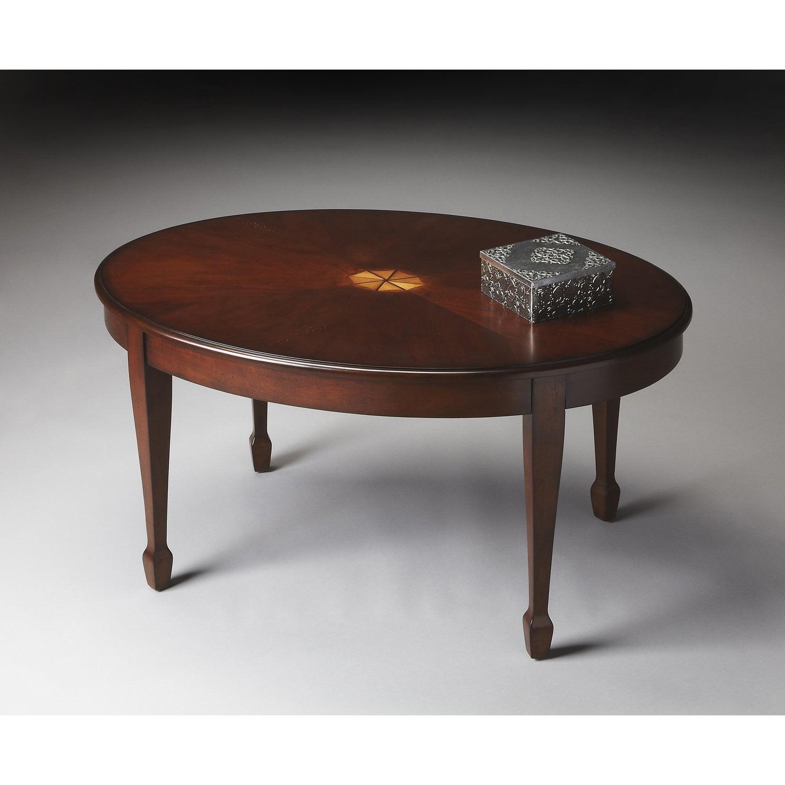 Cherry Oval Wood Coffee Table with Maple Inlay