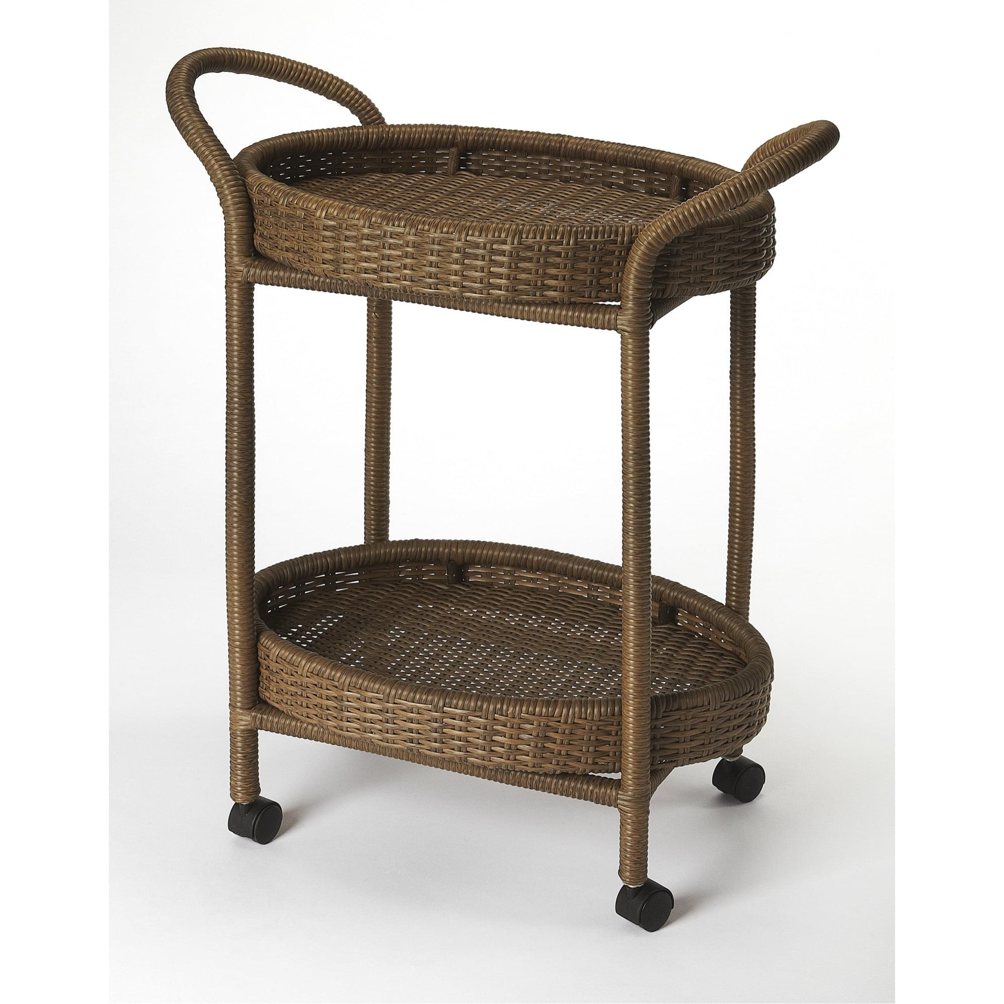 Brown Oval Rattan Bar Cart with Storage