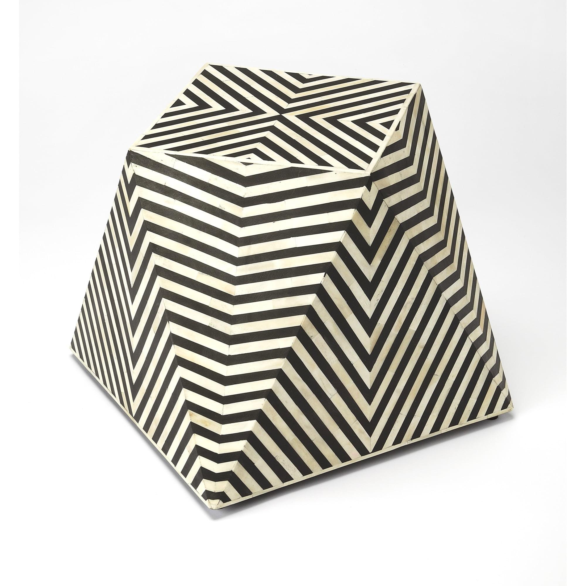 Zanzibar Geometric Bone Inlay Round Side Table in Black and White