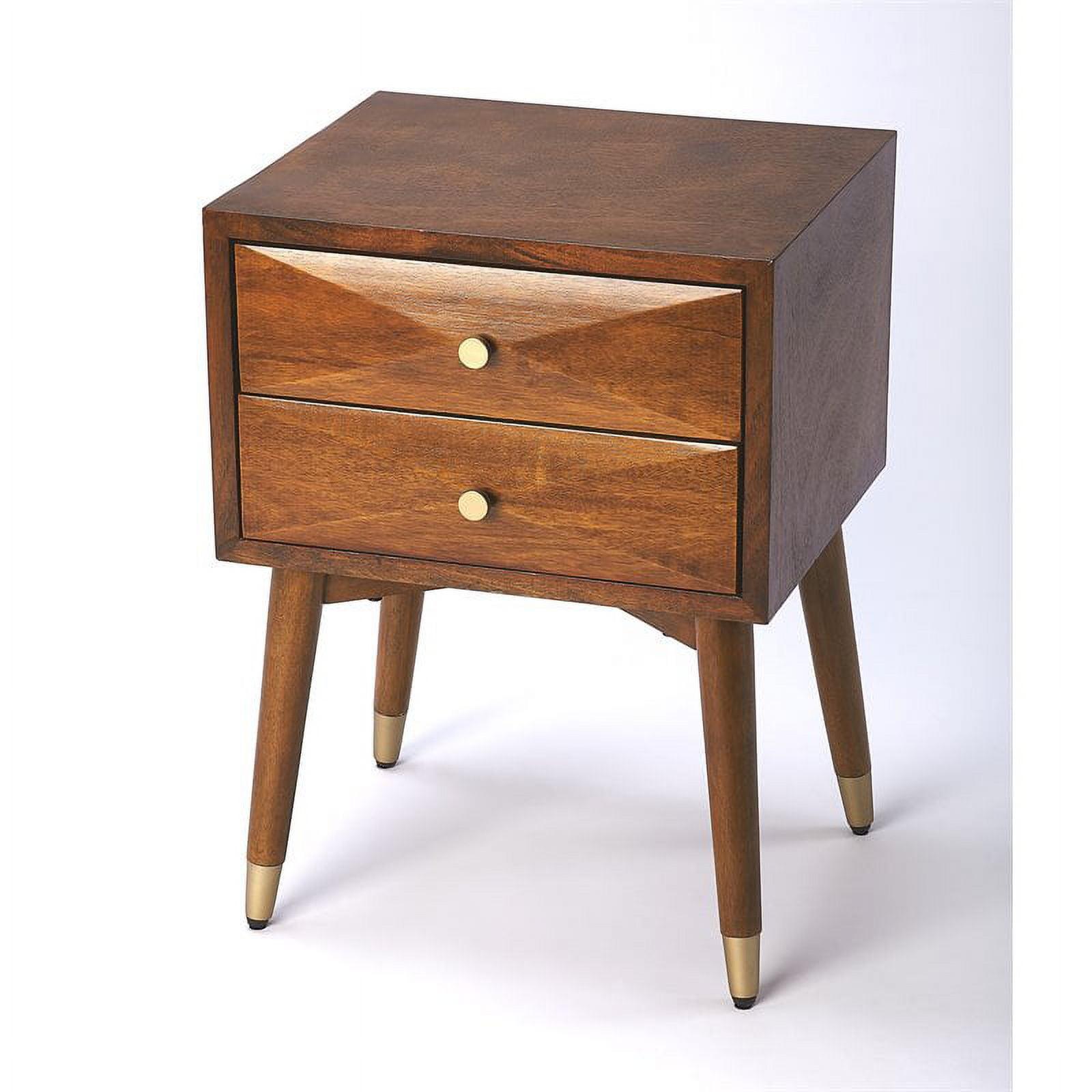 Zelda 2-Drawer Medium Brown Mahogany Nightstand with Brass Handles