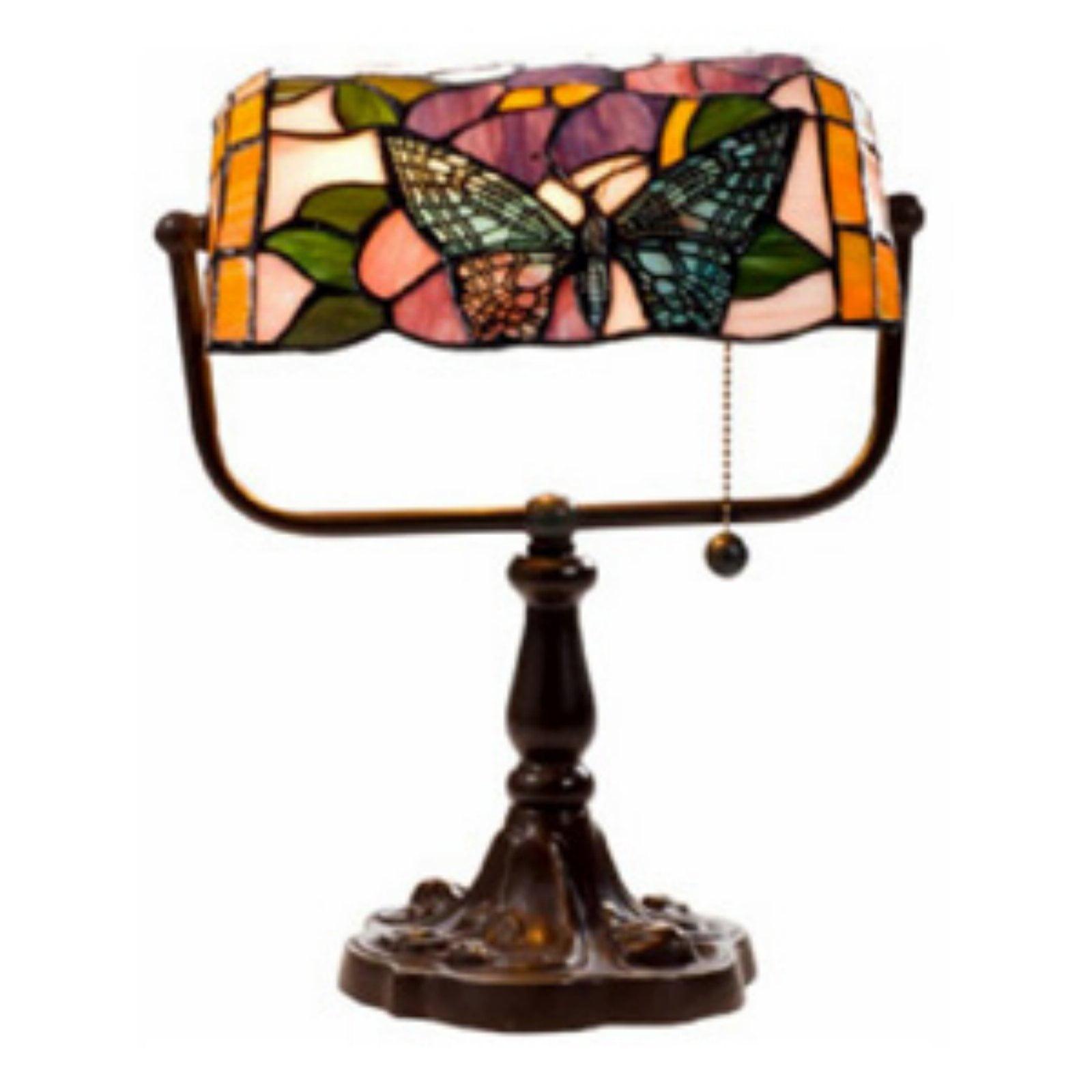 Amber Stained Glass Butterfly Banker Desk Lamp