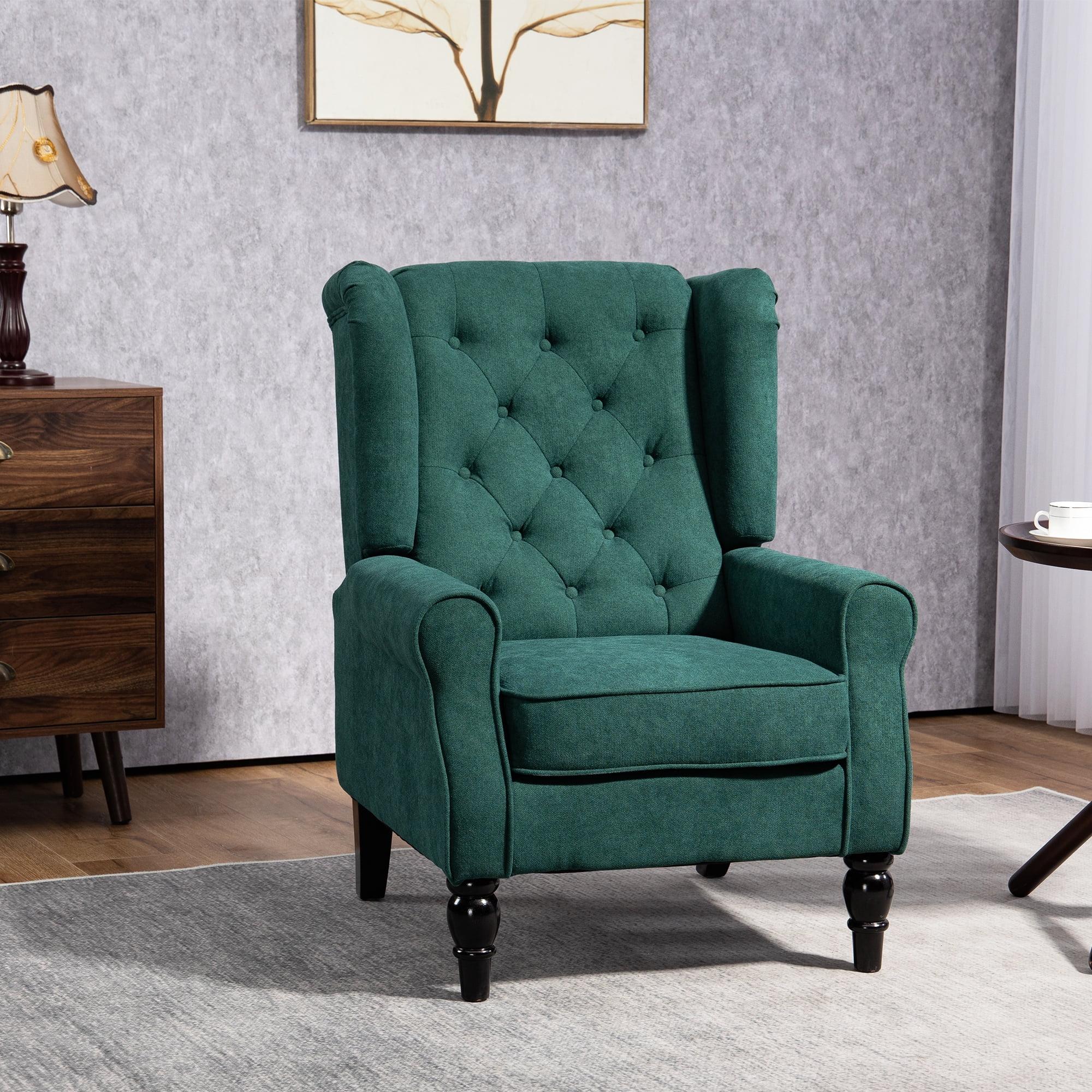 HOMCOM Button-Tufted Accent Chair with High Wingback, Rounded Cushioned Armrests and Thick Padded Seat