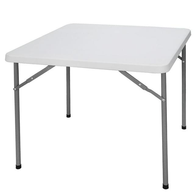 Emma and Oliver 2.81-Foot Square Granite White Plastic Folding Table - Card Table/Game Table