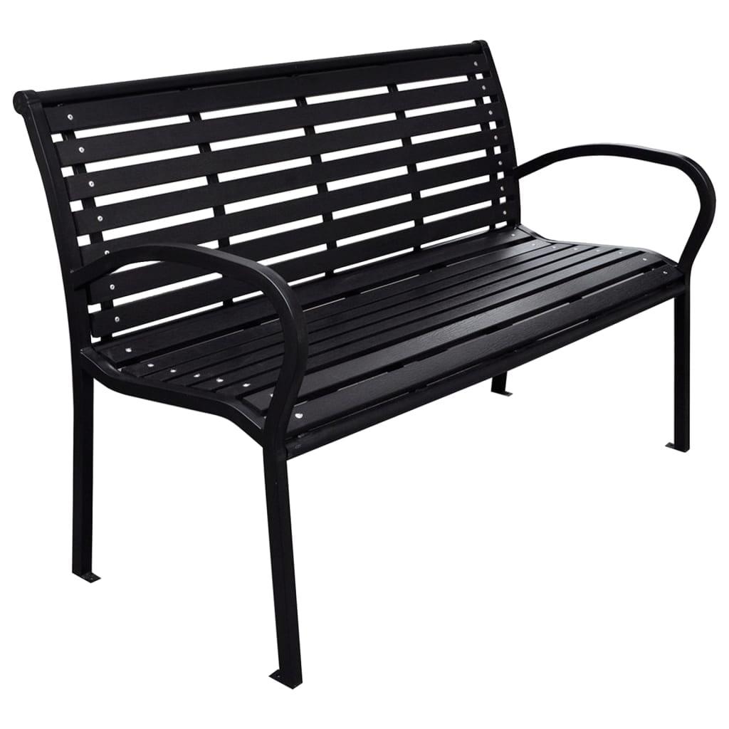 Elegant Black Patio Bench 45.7" Steel and Wood-Plastic Composite