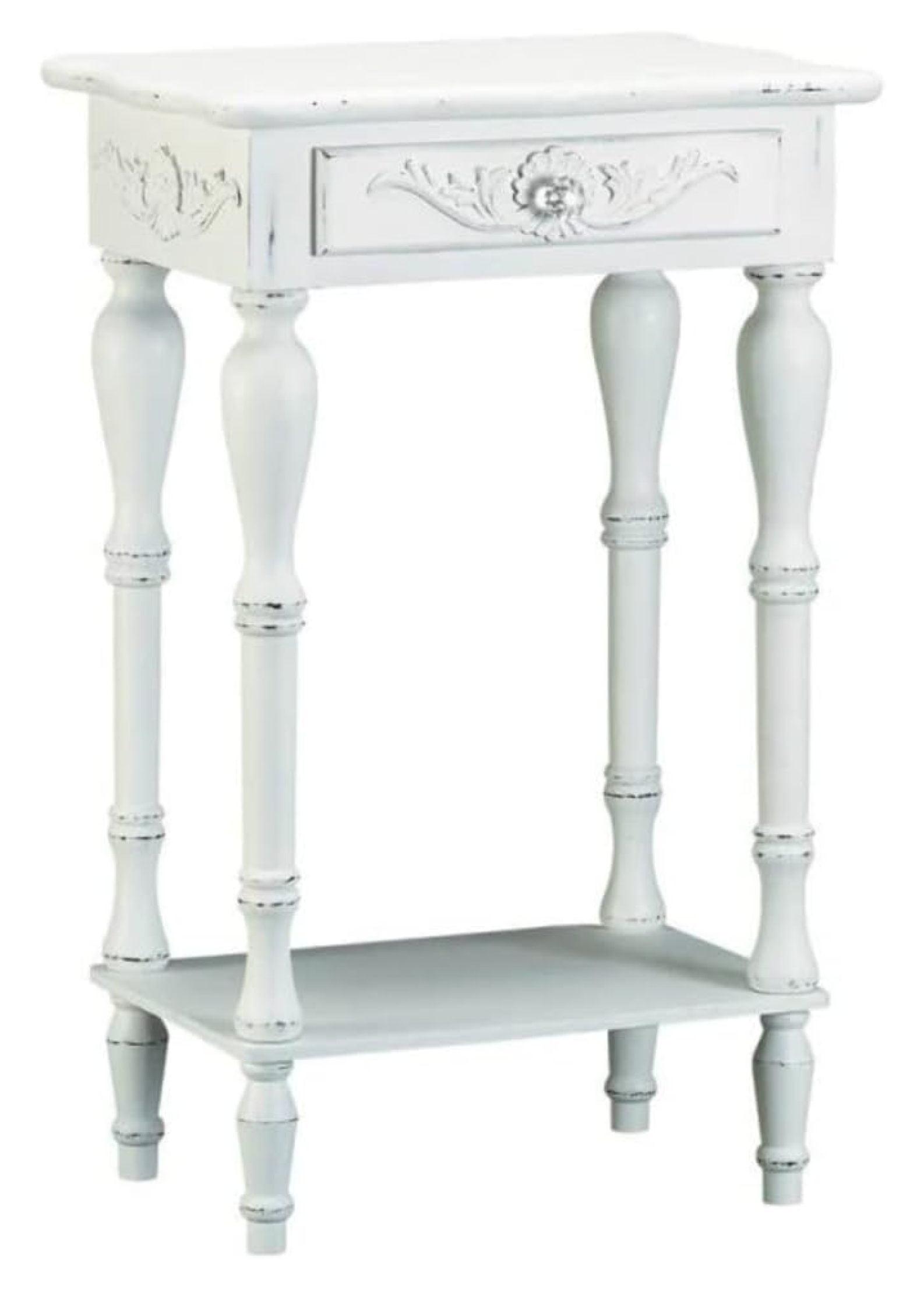 Emmeline Distressed White Wood Accent Table with Storage Drawer