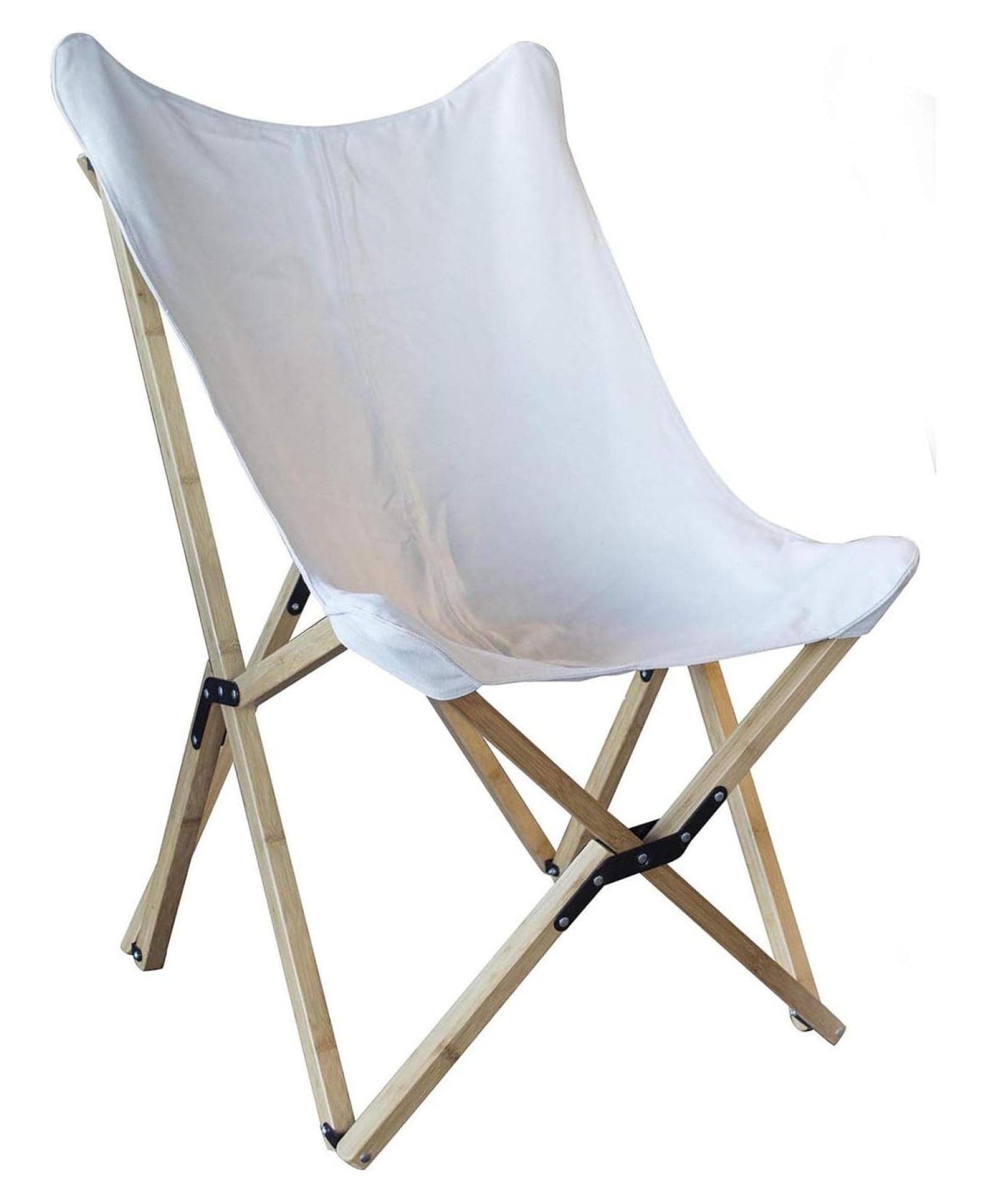 Modern White Canvas & Bamboo Foldable Butterfly Chair