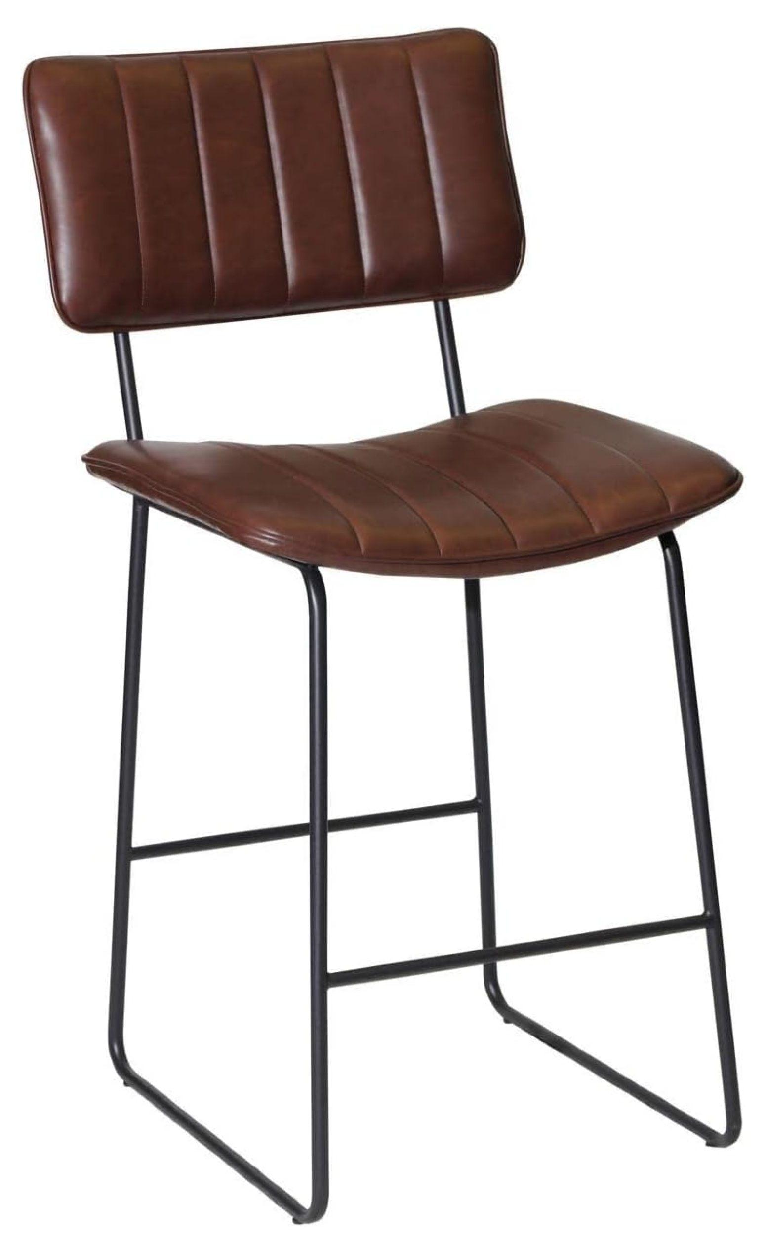 Tribeca Mid-Century Modern Brown Faux Leather 43" Bar Stool