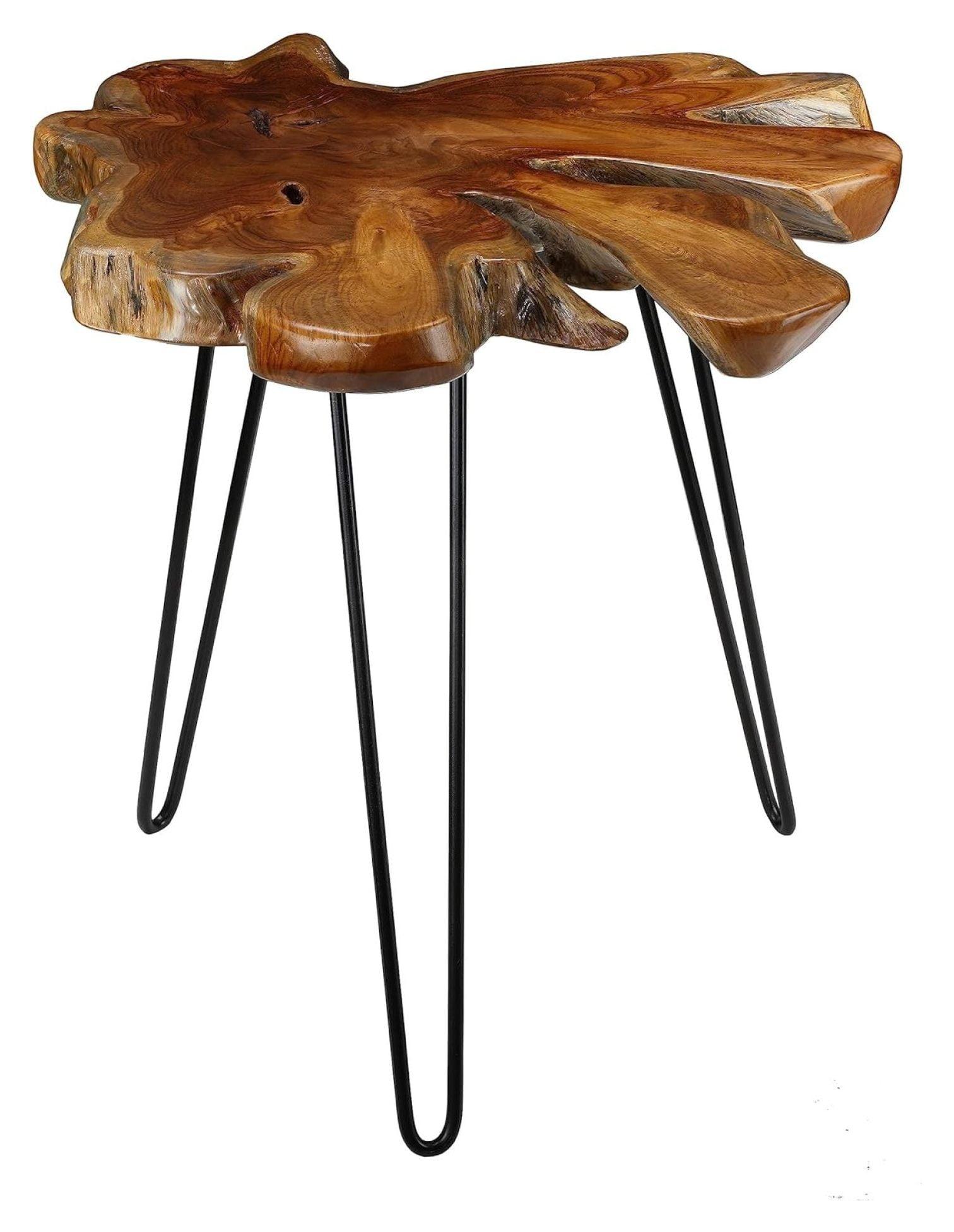 Evan Rustic Teak Wood & Black Metal Hairpin Accent Table