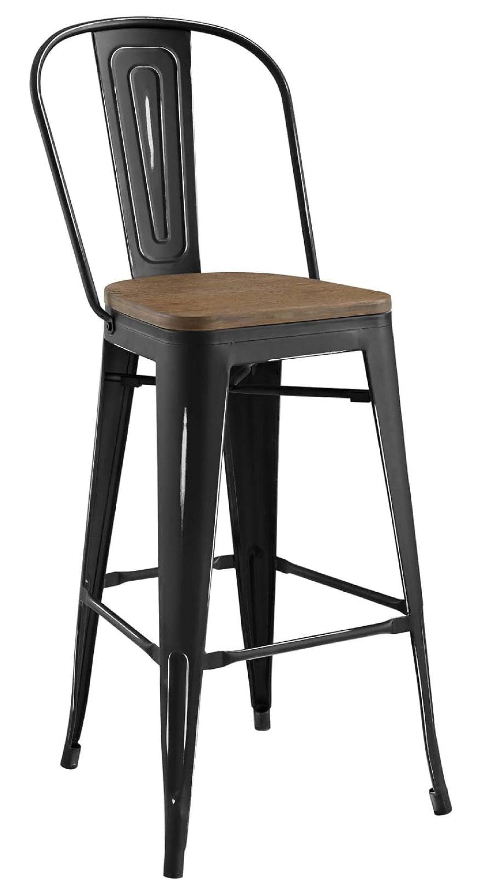 Industrial Modern 20.5" Black Steel and Bamboo Bar Stool