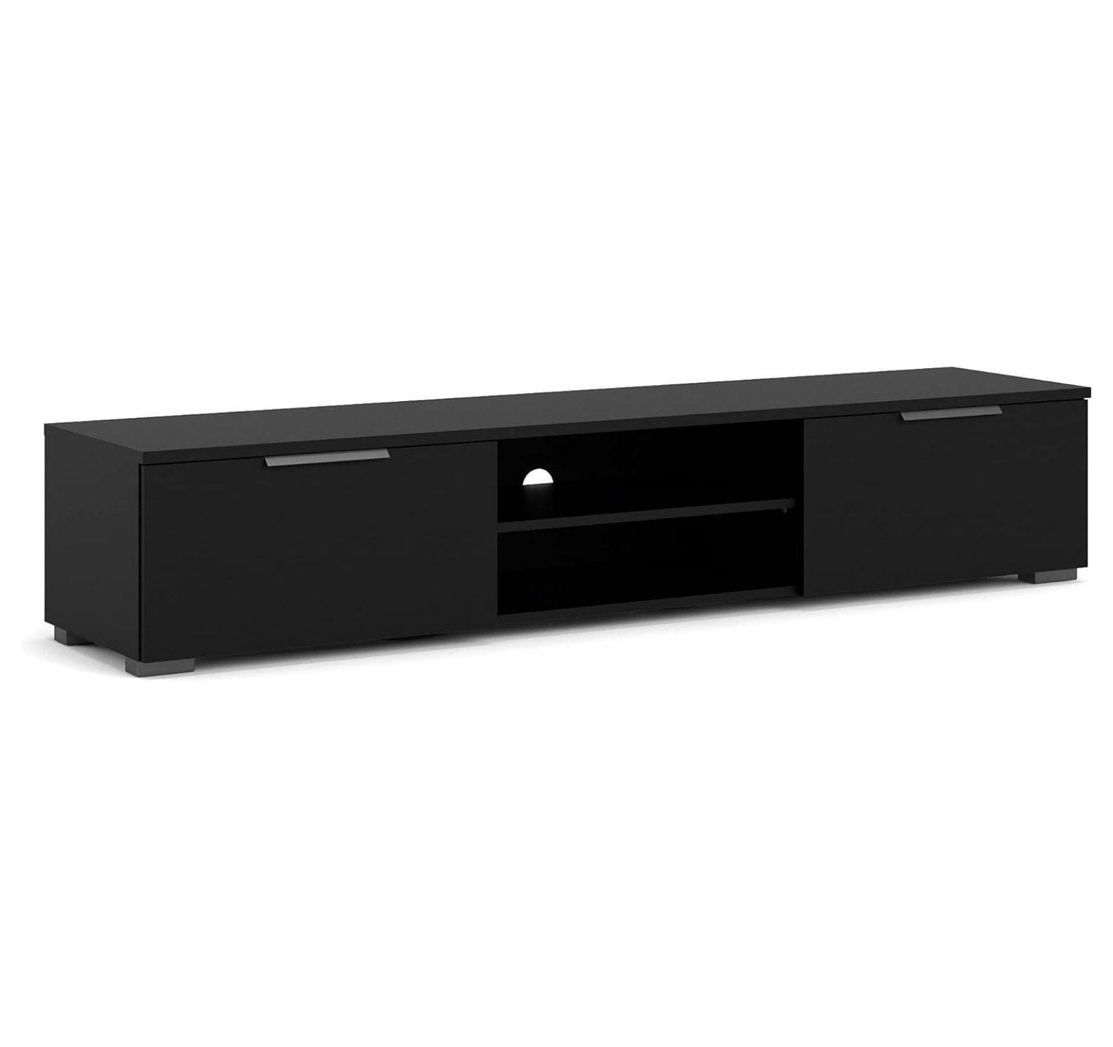 Sleek Danish Modern Black Matte Wood TV Stand with Storage