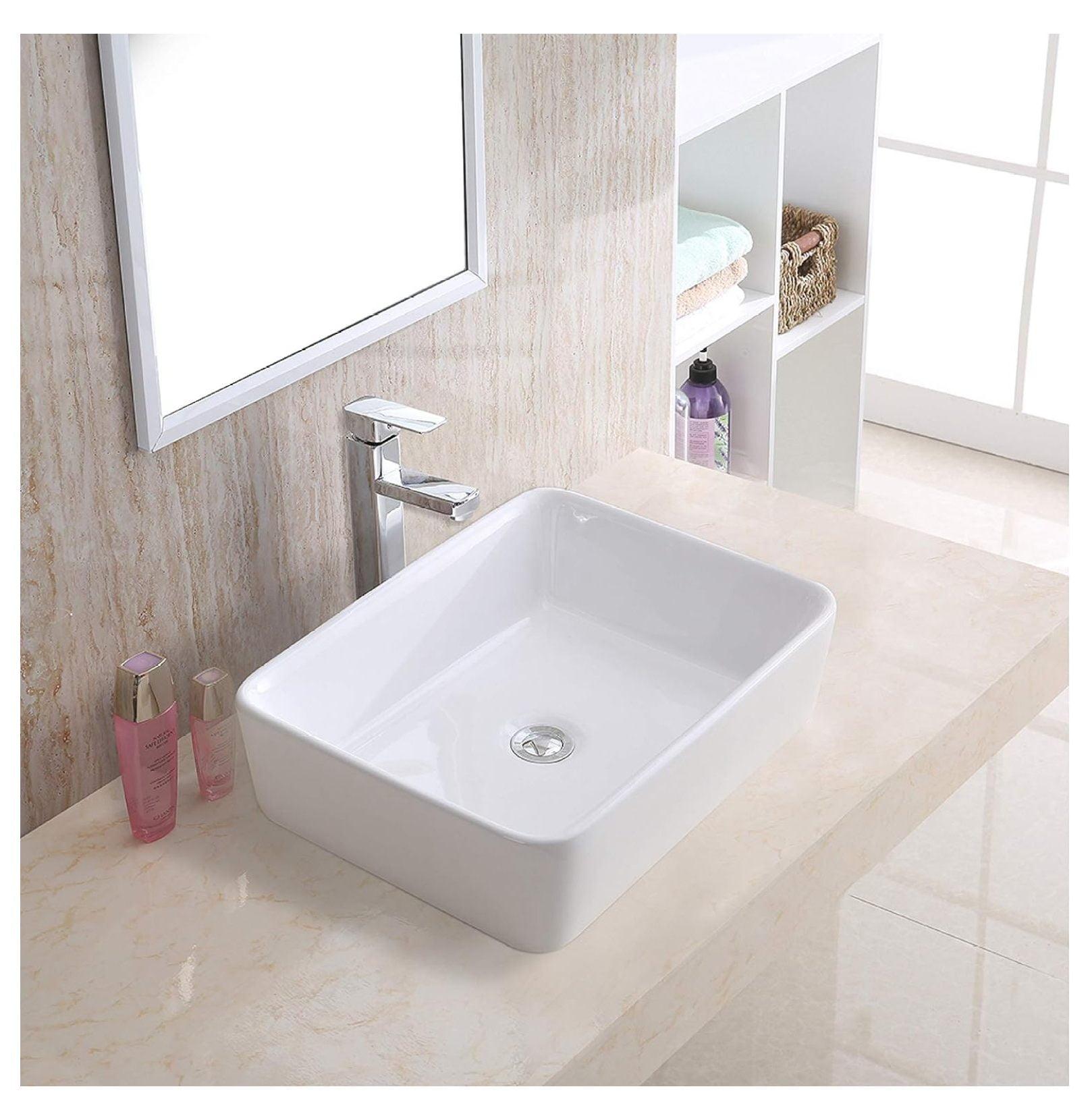 Valera 19" White Ceramic Rectangular Vessel Bathroom Sink