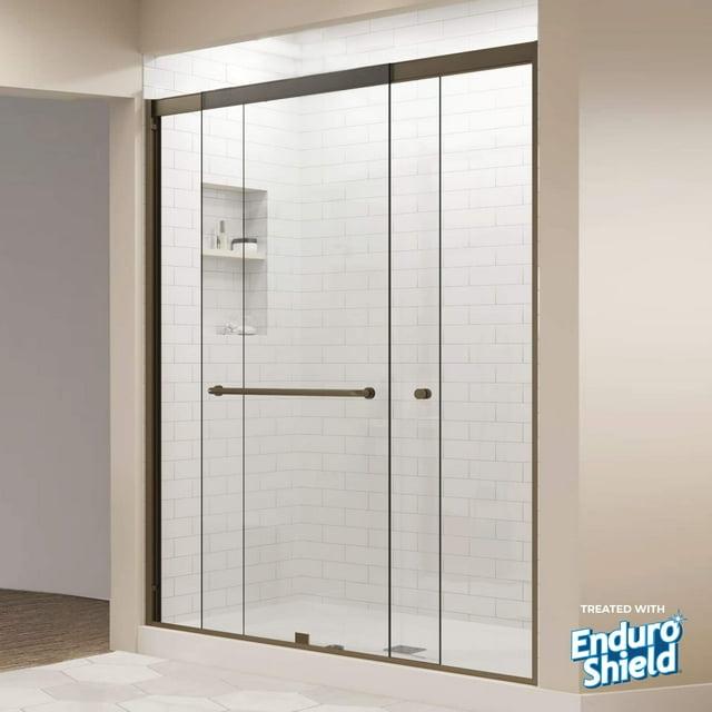 56" - 60" W, 62"H Double Sliding Semi-Frameless with Fixed Glass Panel 60" W x 62" H Shower Door