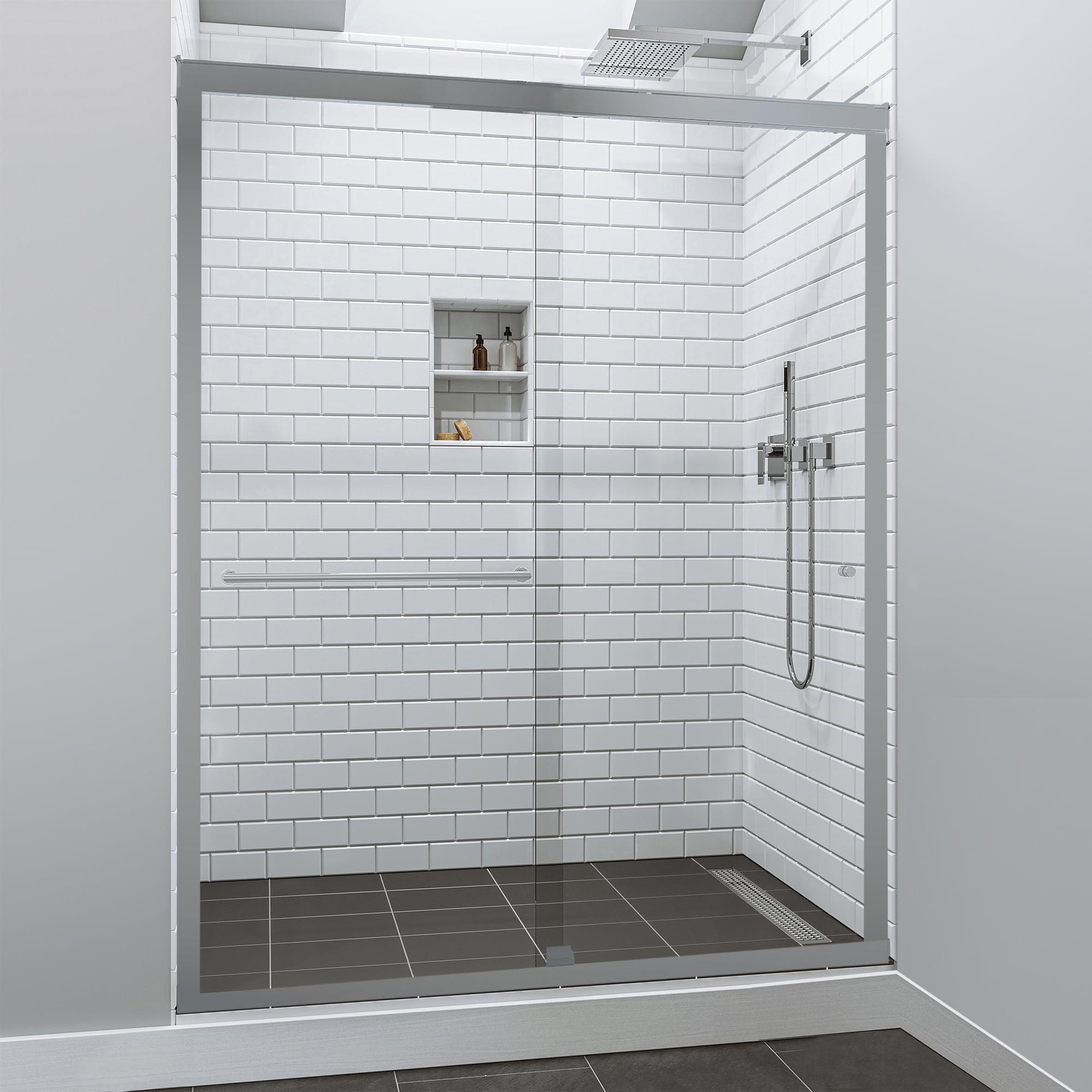 56" - 60" W, 62"H Double Sliding Semi-Frameless with Fixed Glass Panel 60" W x 62" H Shower Door