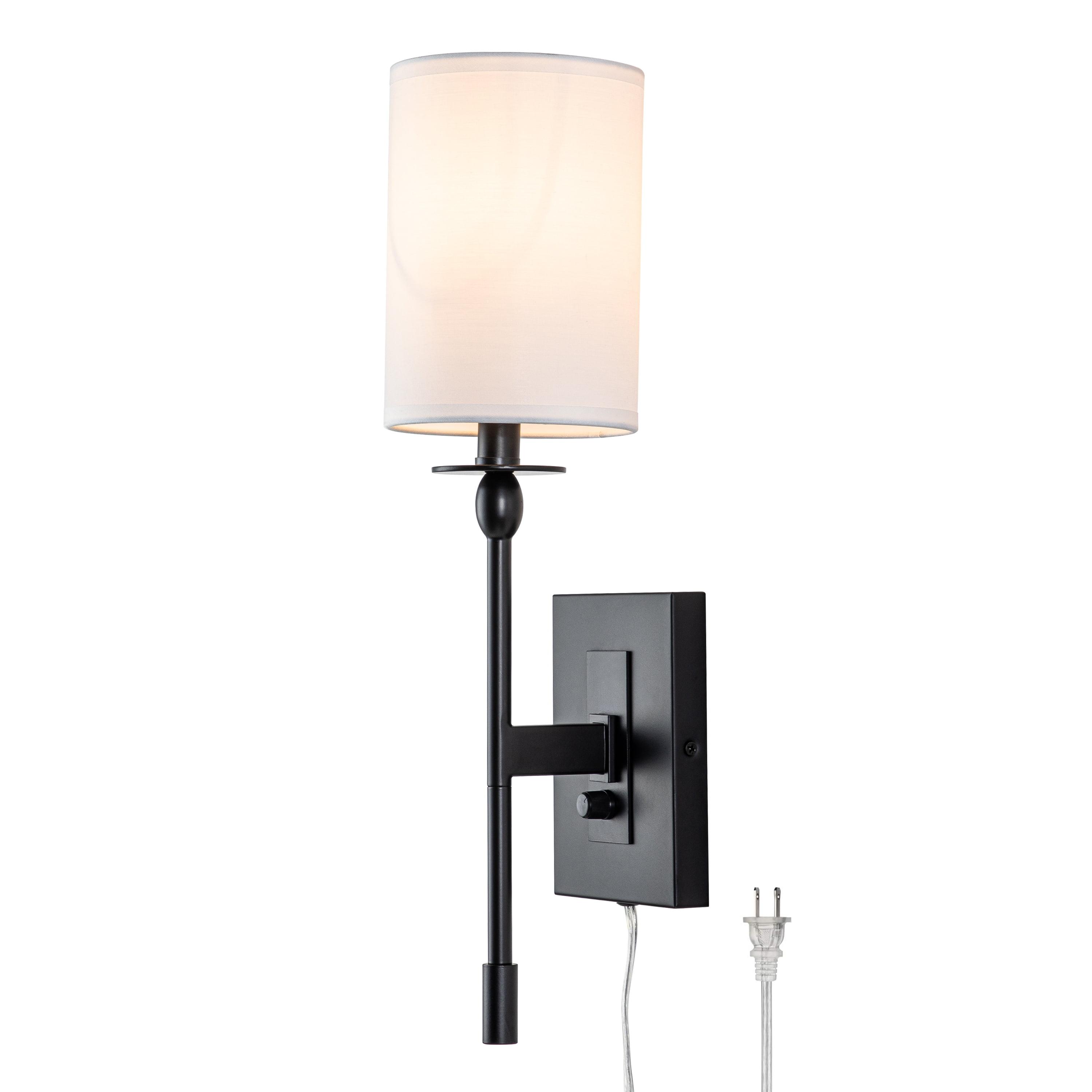 Black Metal Wall Sconce with White Fabric Shade