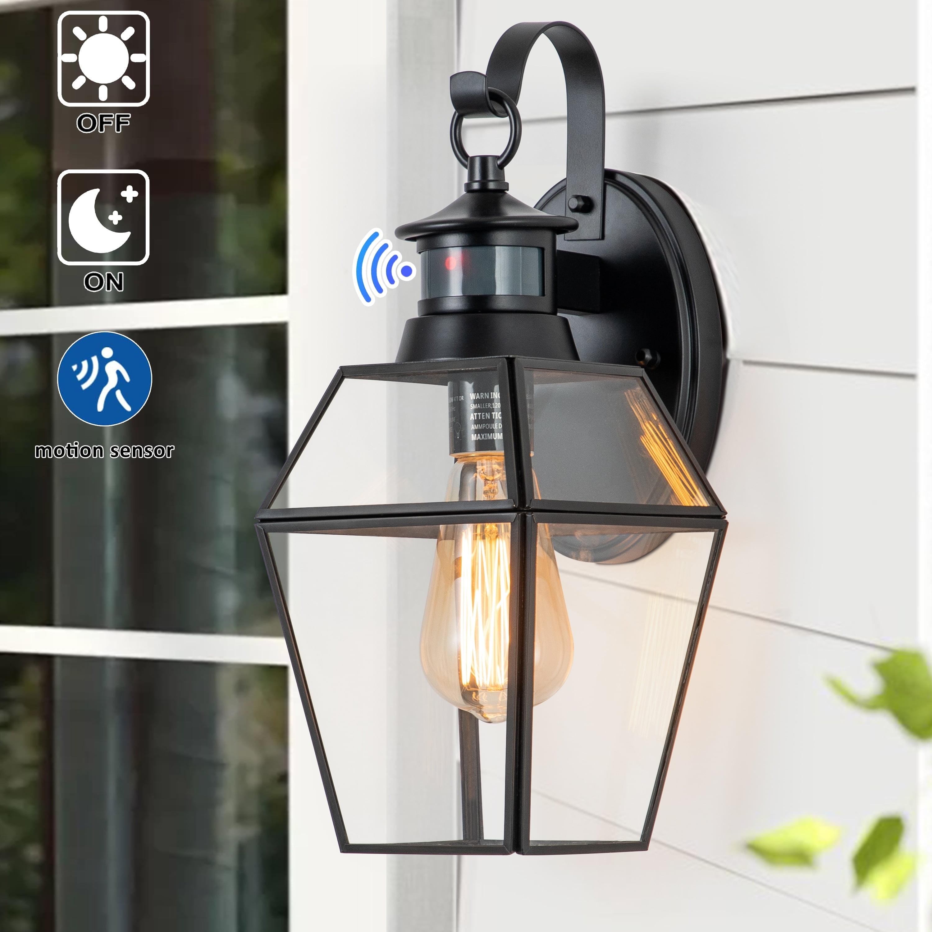 C Cattleya 1-Light Black Finish Motion Sensing Dusk to Dawn Outdoor Wall Lantern