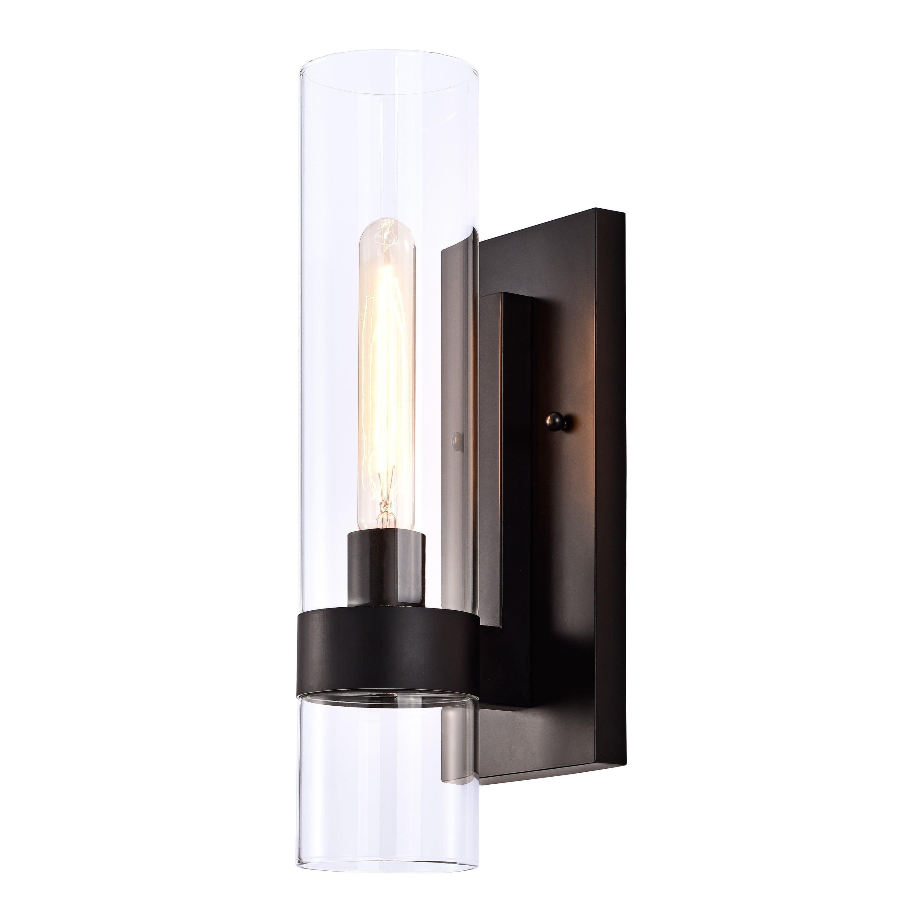 C Cattleya 1 Light Black Wall Sconce, Cylinder Glass Shade