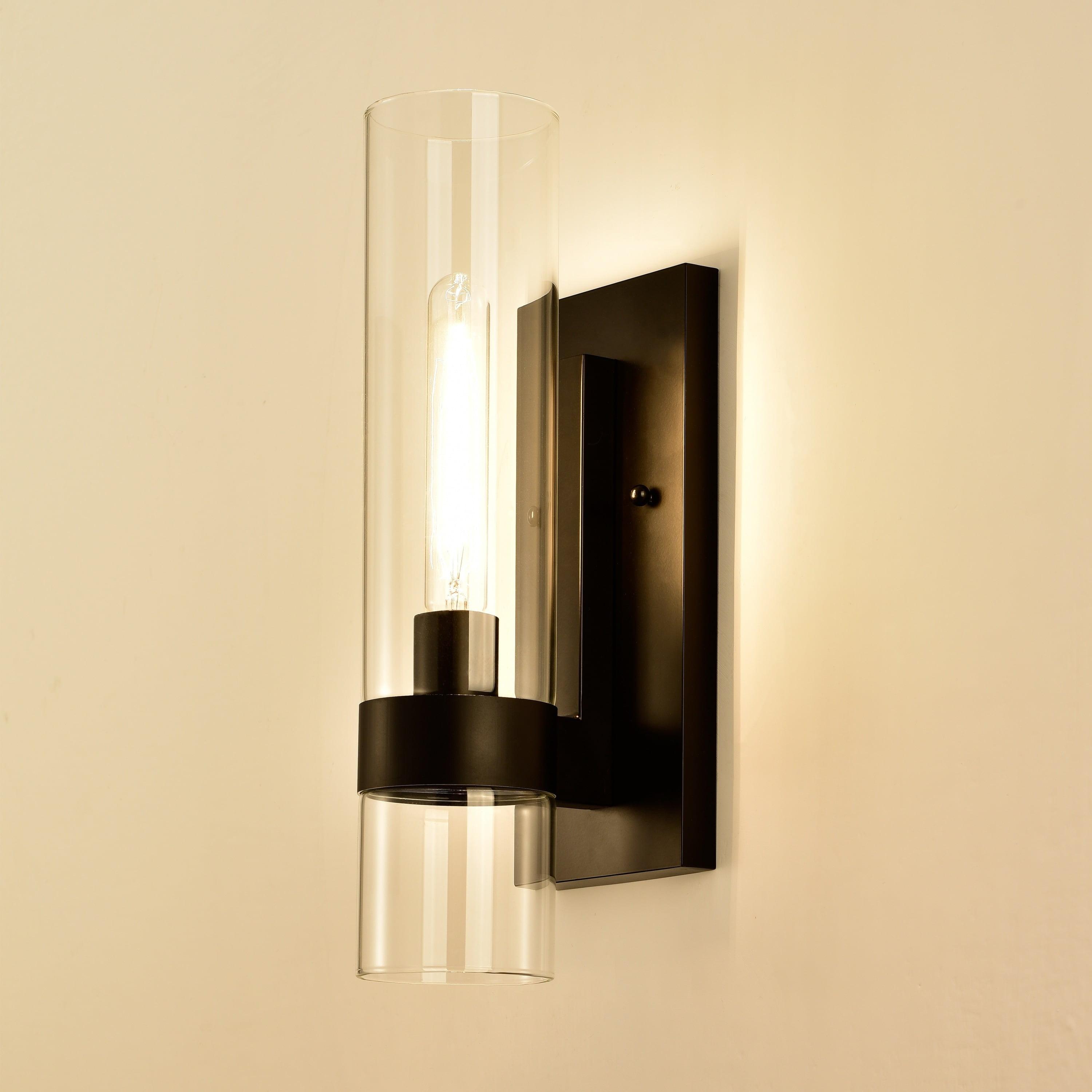 C Cattleya 1 Light Black Wall Sconce, Cylinder Glass Shade