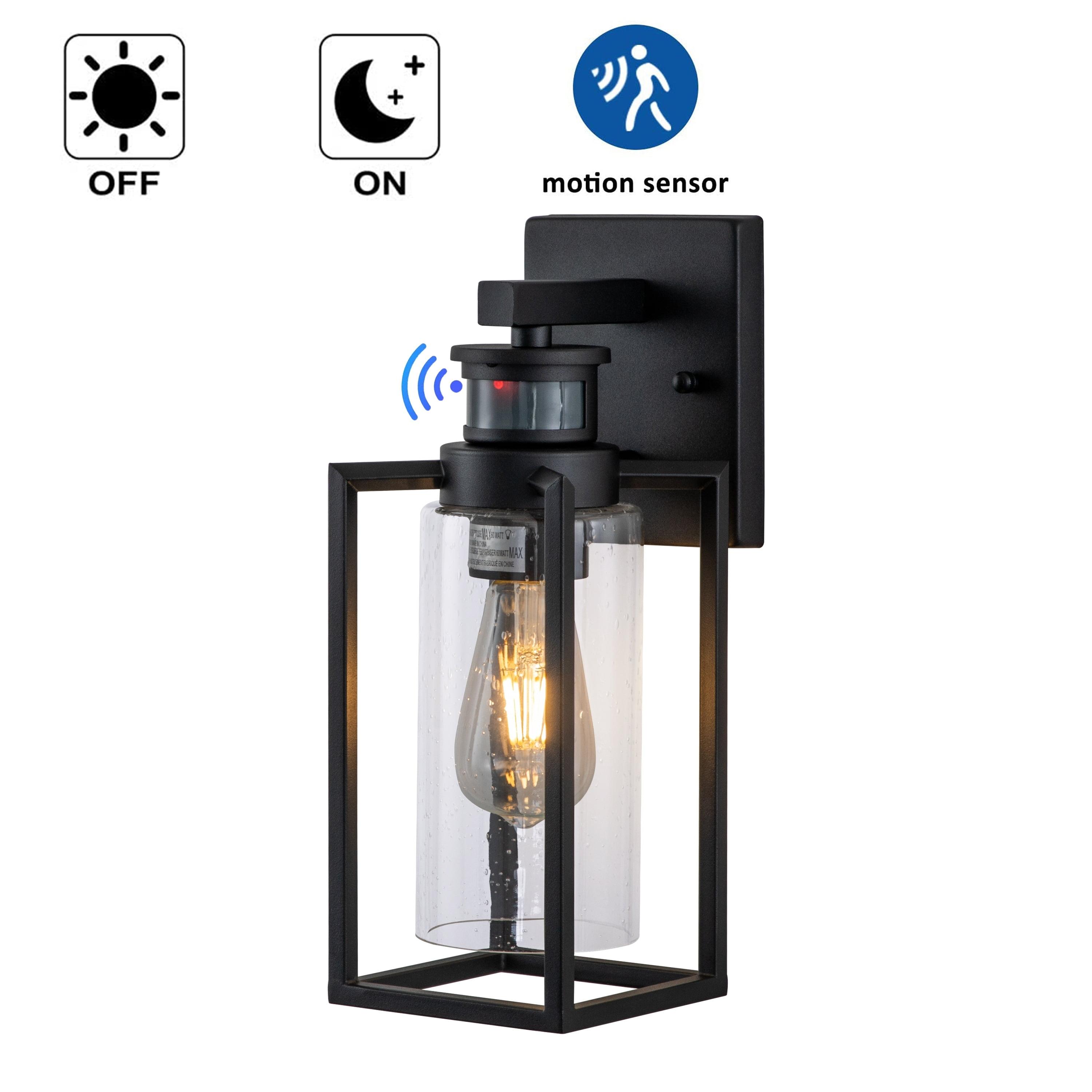 Matte Black Motion Sensor Outdoor Wall Lantern with Clear Glass