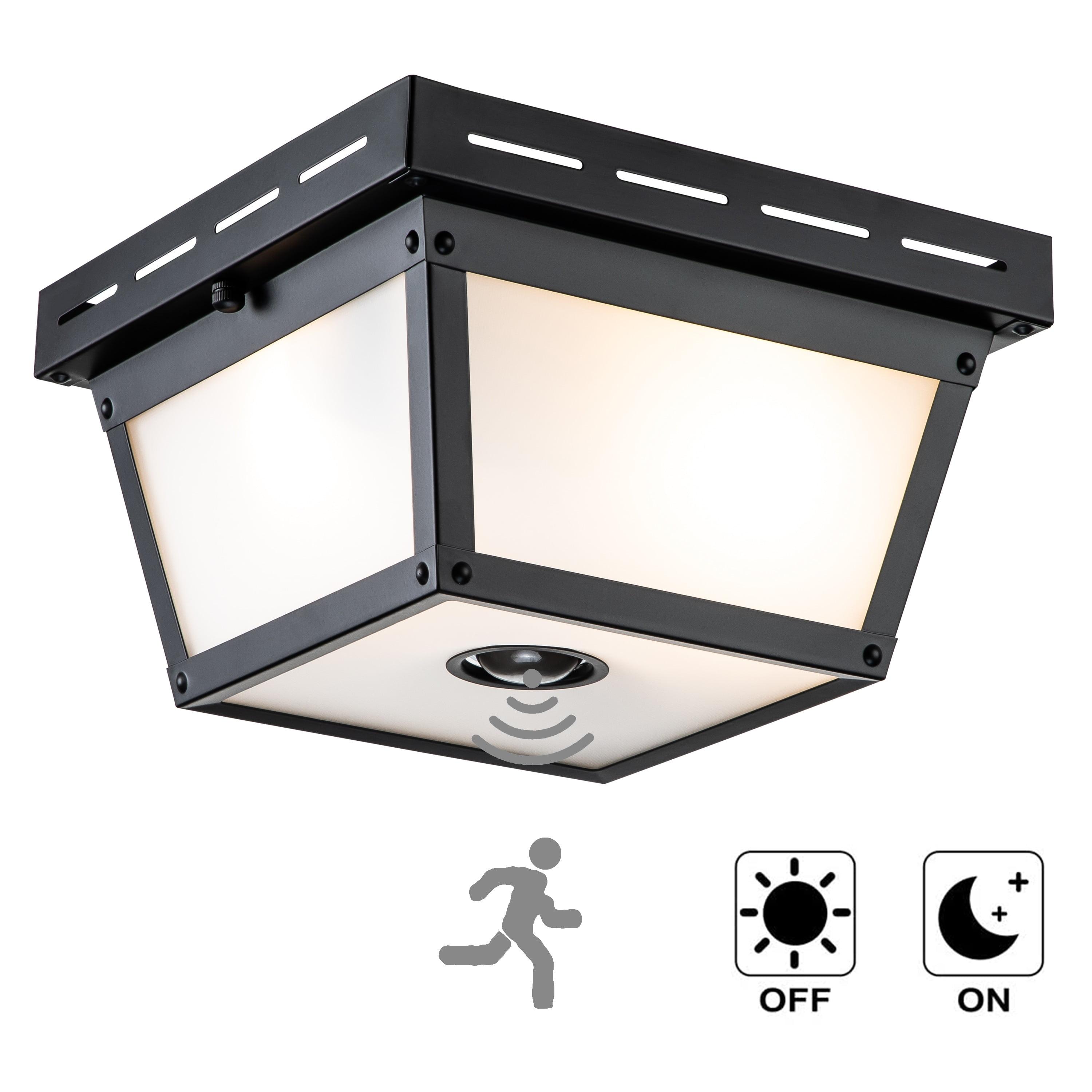 Matte Black Glass Motion Sensor Outdoor Flush Mount Light