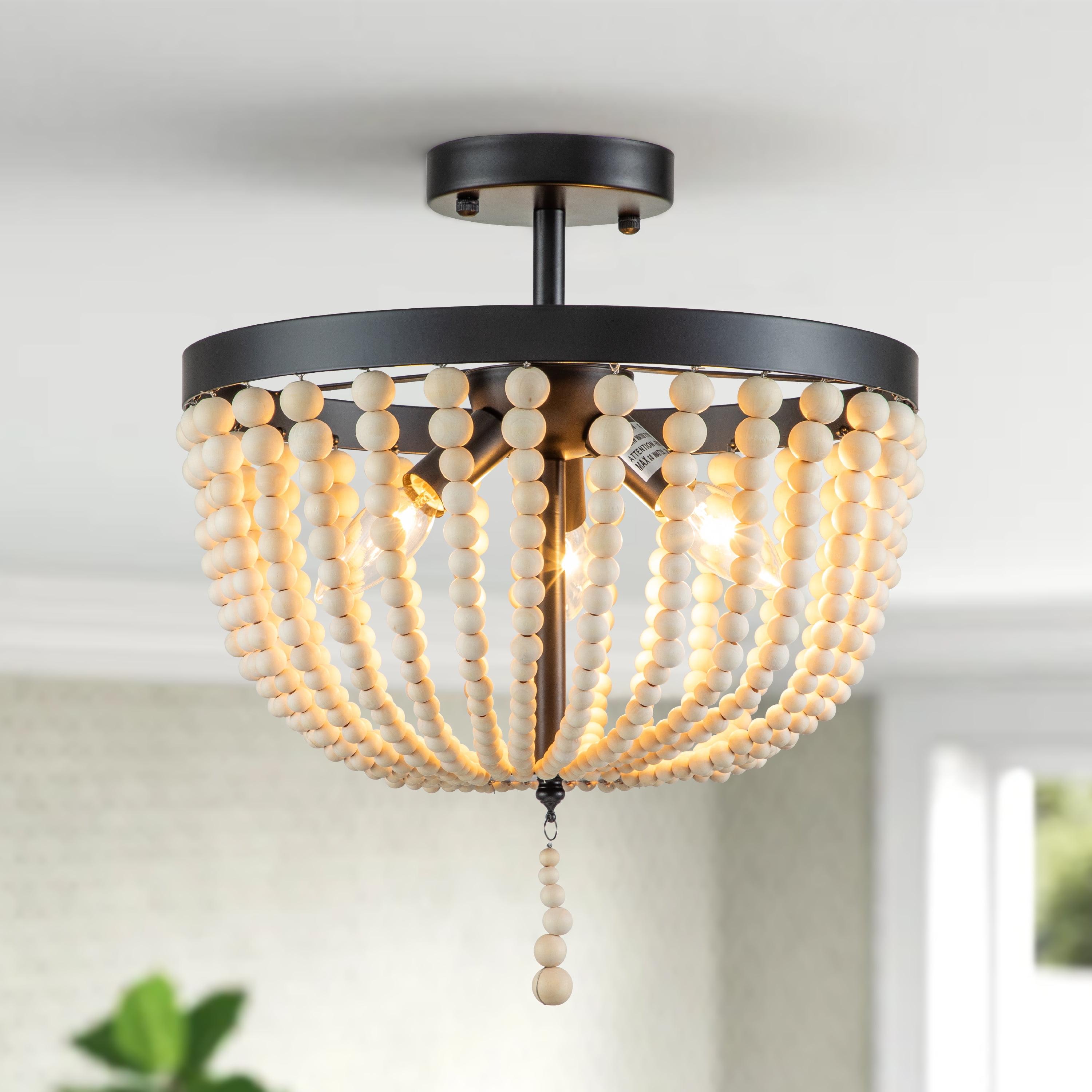 Bohemian Gold and Glass Beaded Dome Semi-Flush Mount Light