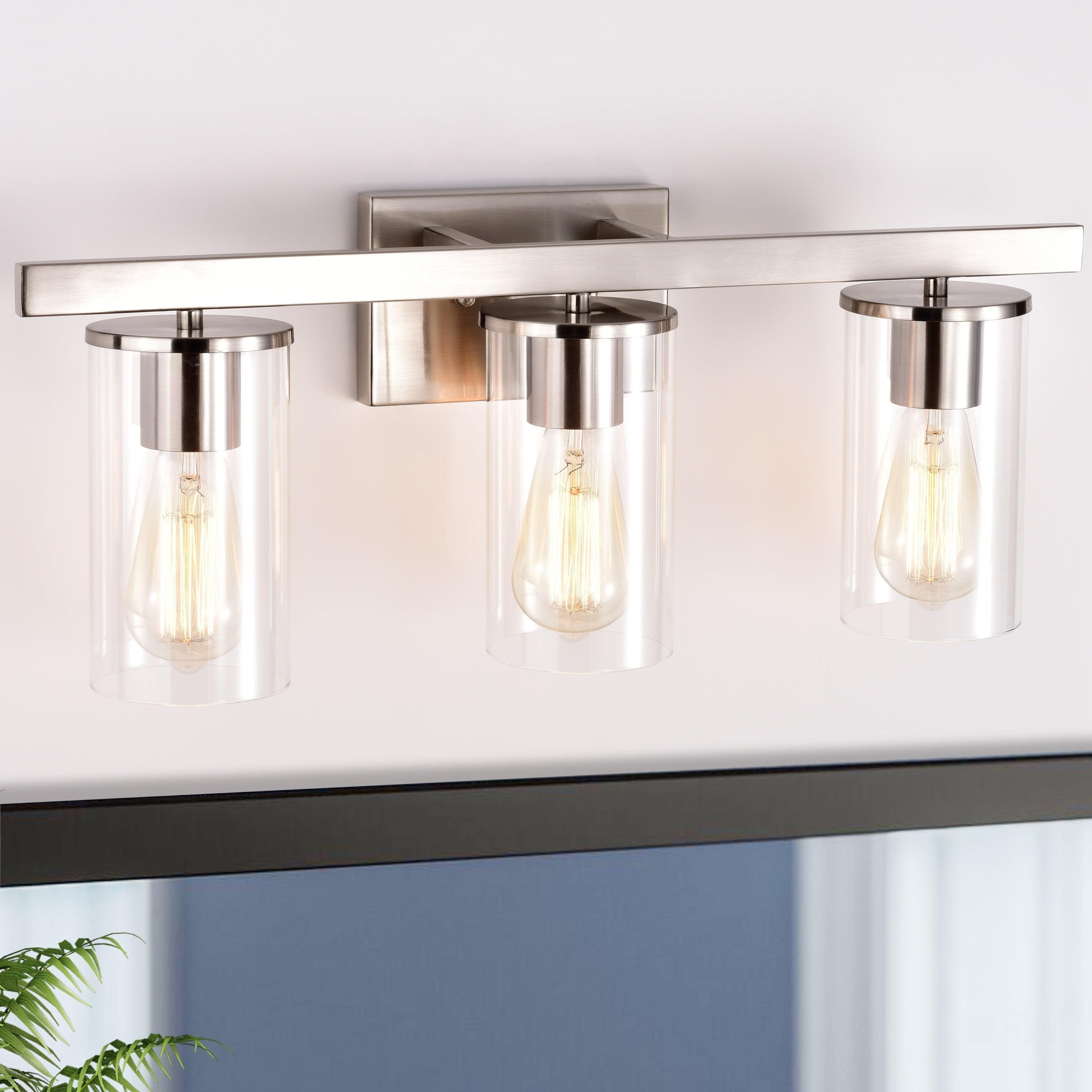 C Cattleya 3-Light Vanity Light with Clear Glass Shades Brushed Nickel Nickel Brushed