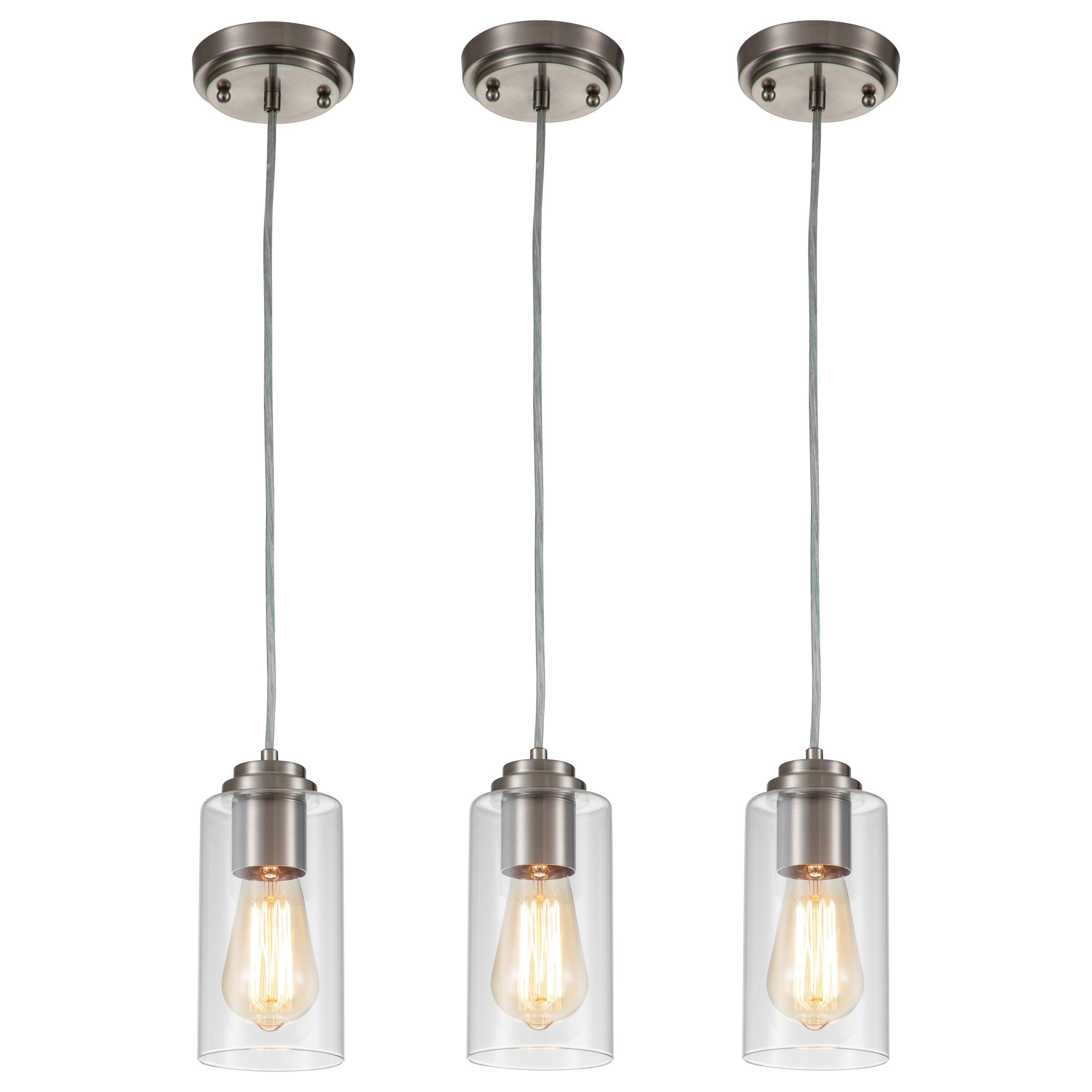 C Cattleya 3-Pack Black/Stain Nickel Pendant Light with Cylinder Clear Glass Satin Nickel Satin Nickel