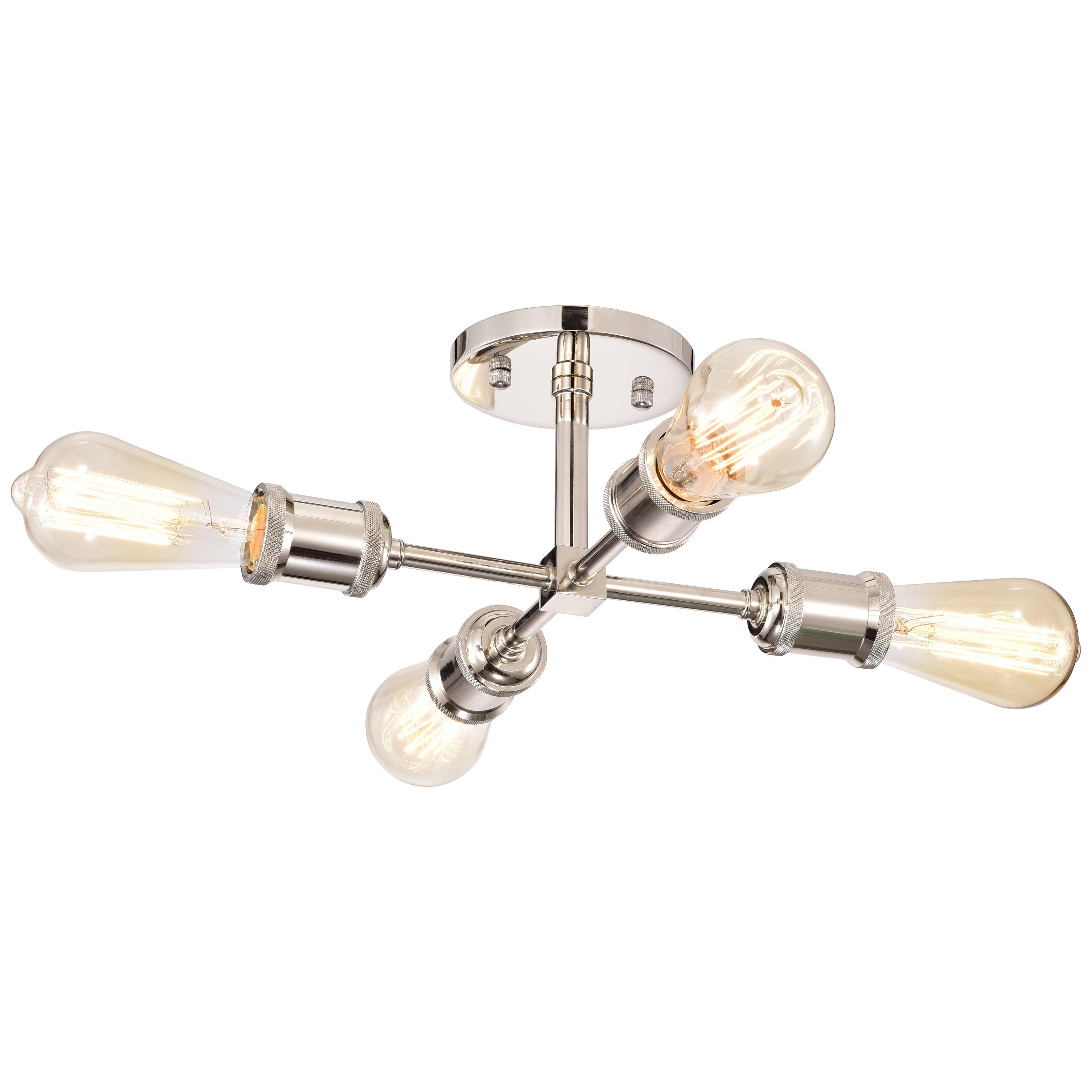 Mid-Century Modern Polished Nickel Sputnik 4-Light Semi-Flush Mount