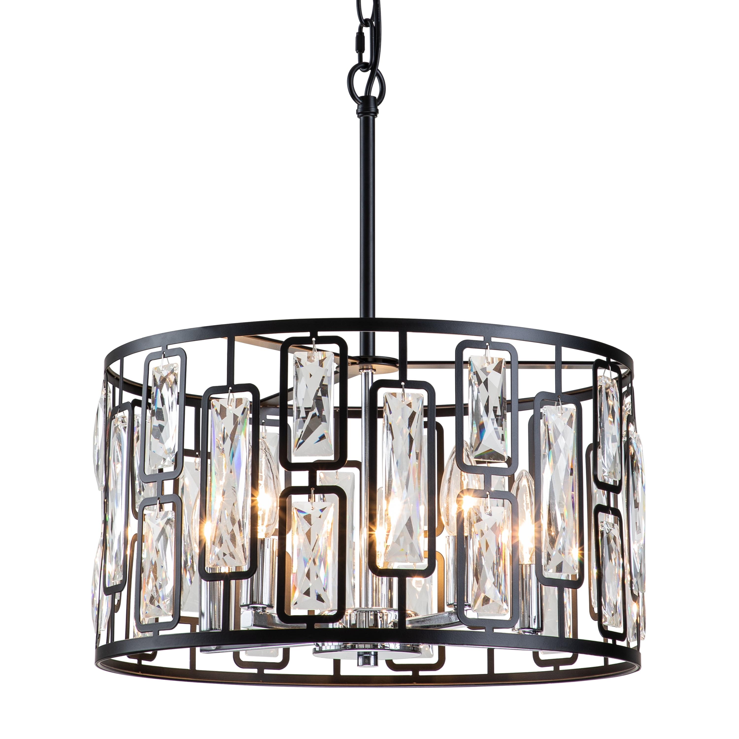 Black Drum Chandelier with Clear Crystals, 5-Light