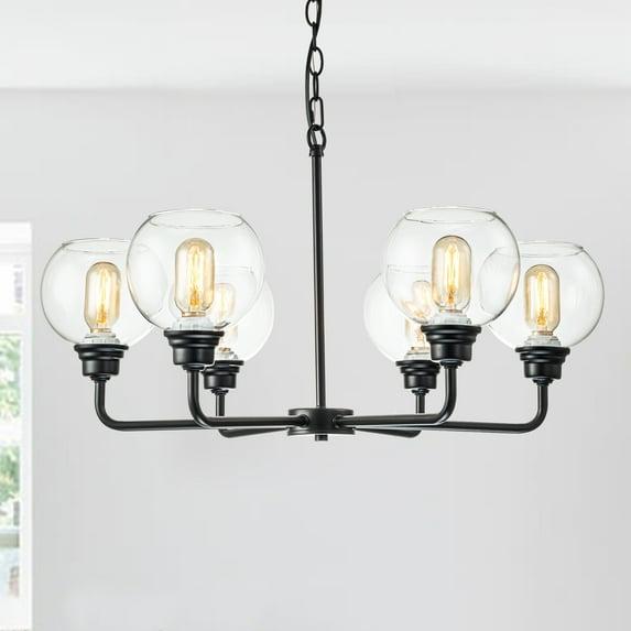 C Cattleya 6-Light Black Chandelier with Clear Glass Globes