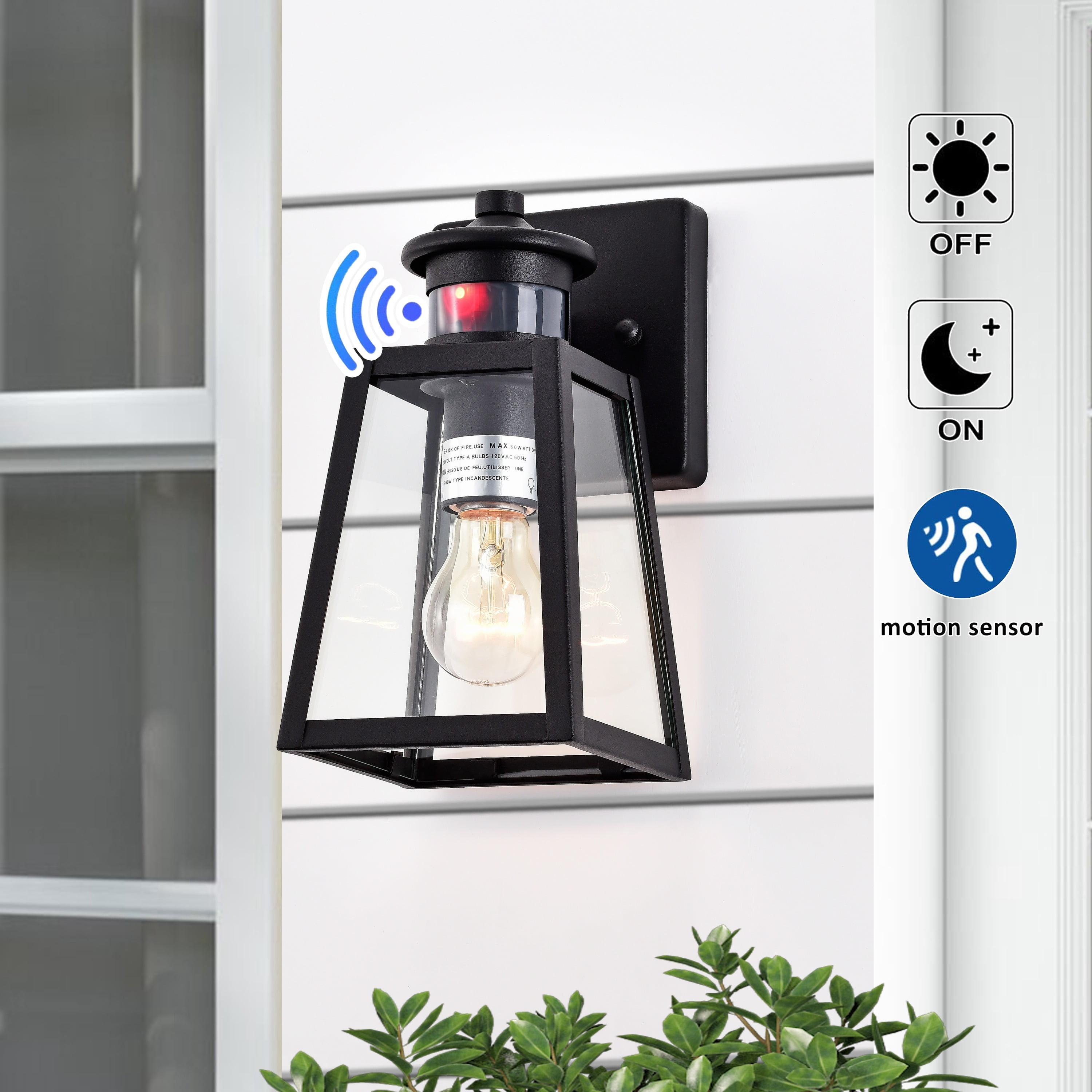 Matte Black Motion Sensor Outdoor Wall Sconce with Clear Glass