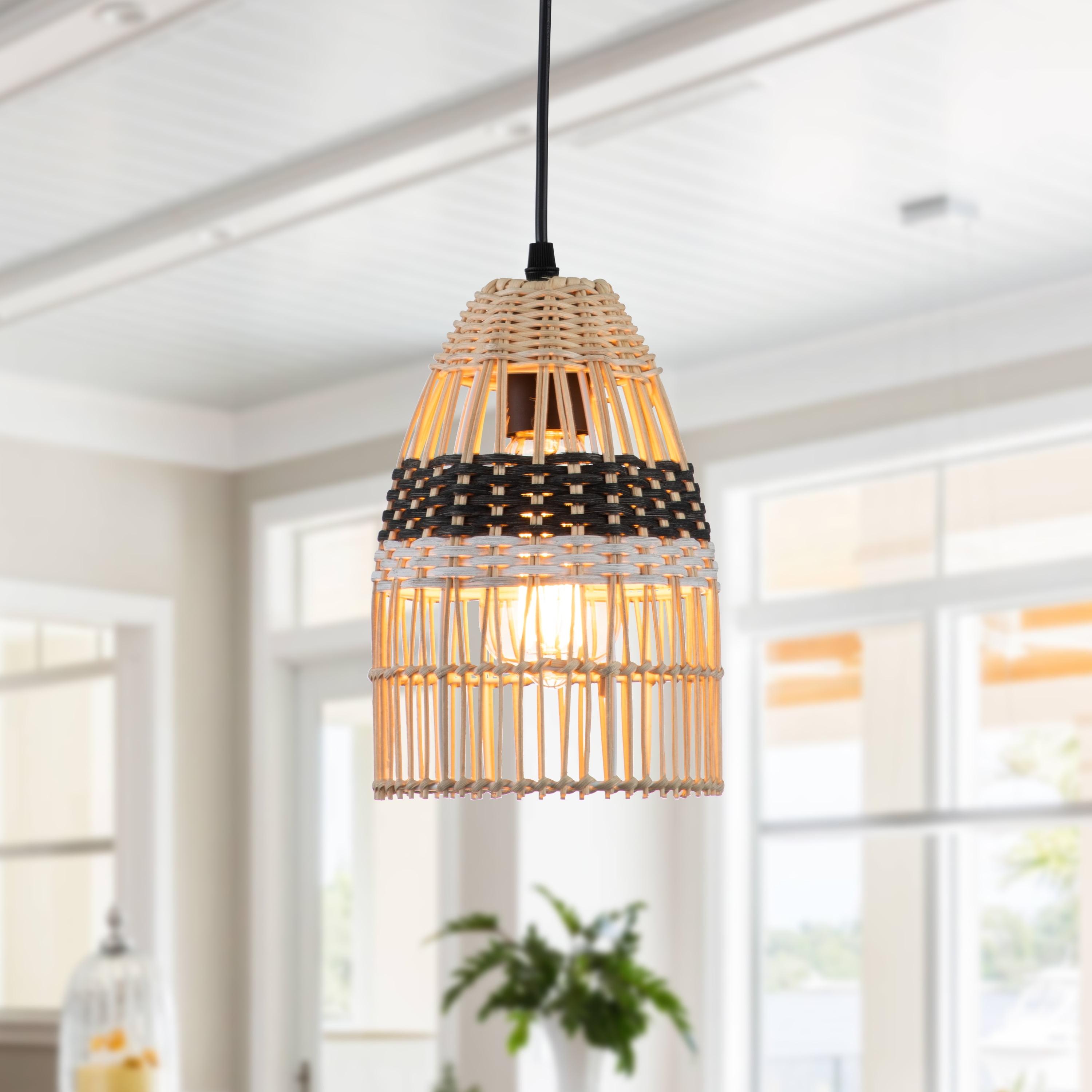 Coastal Charm Mini Black Rattan Pendant Light