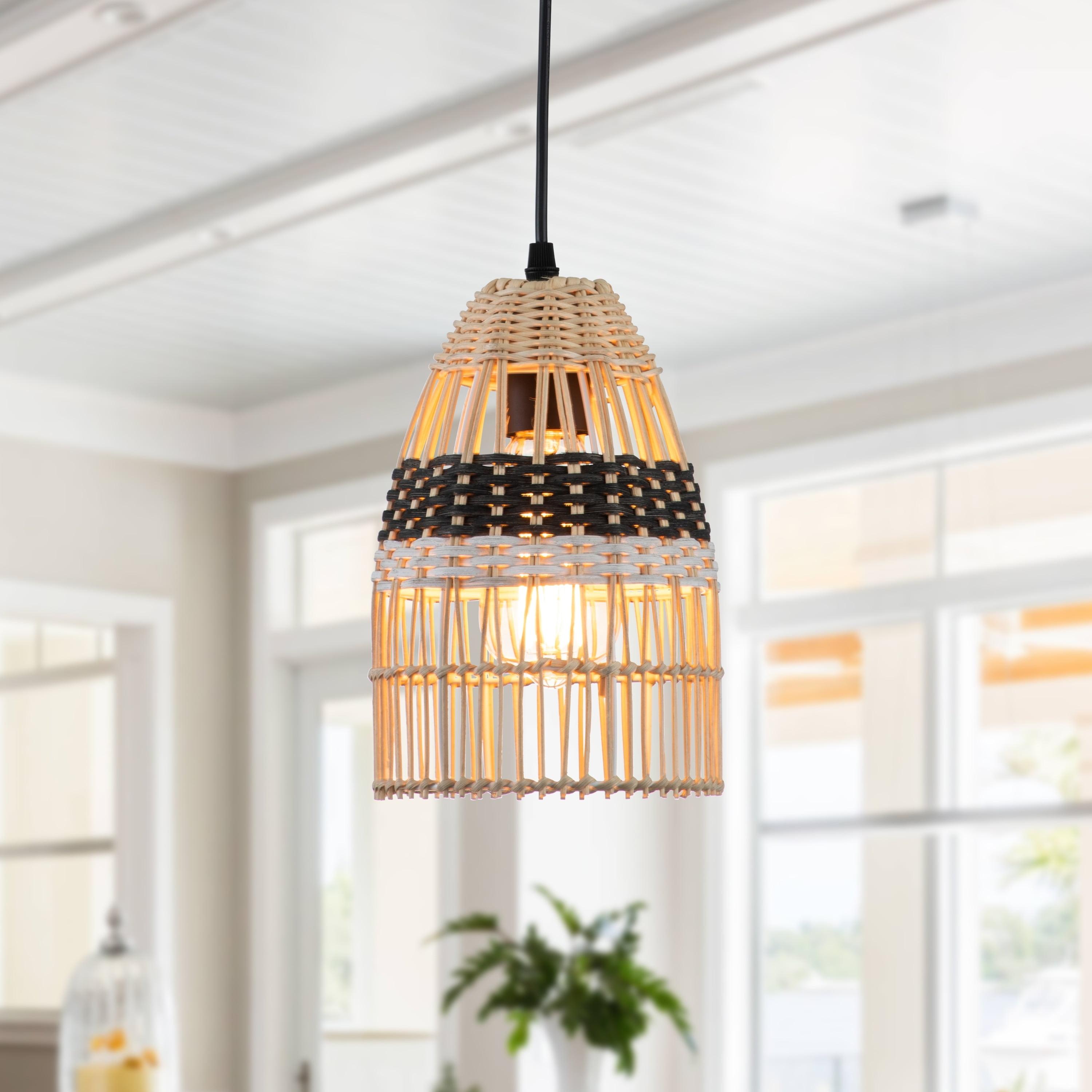 C Cattleya 1-Light Black and White Natural Rattan Pendant Light