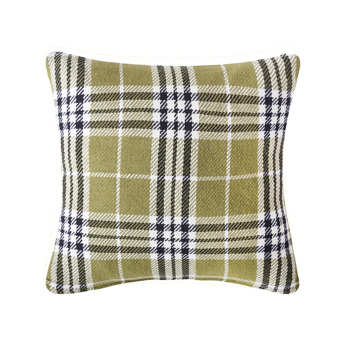 Max Plaid Tarragon Green Cotton Throw Pillow