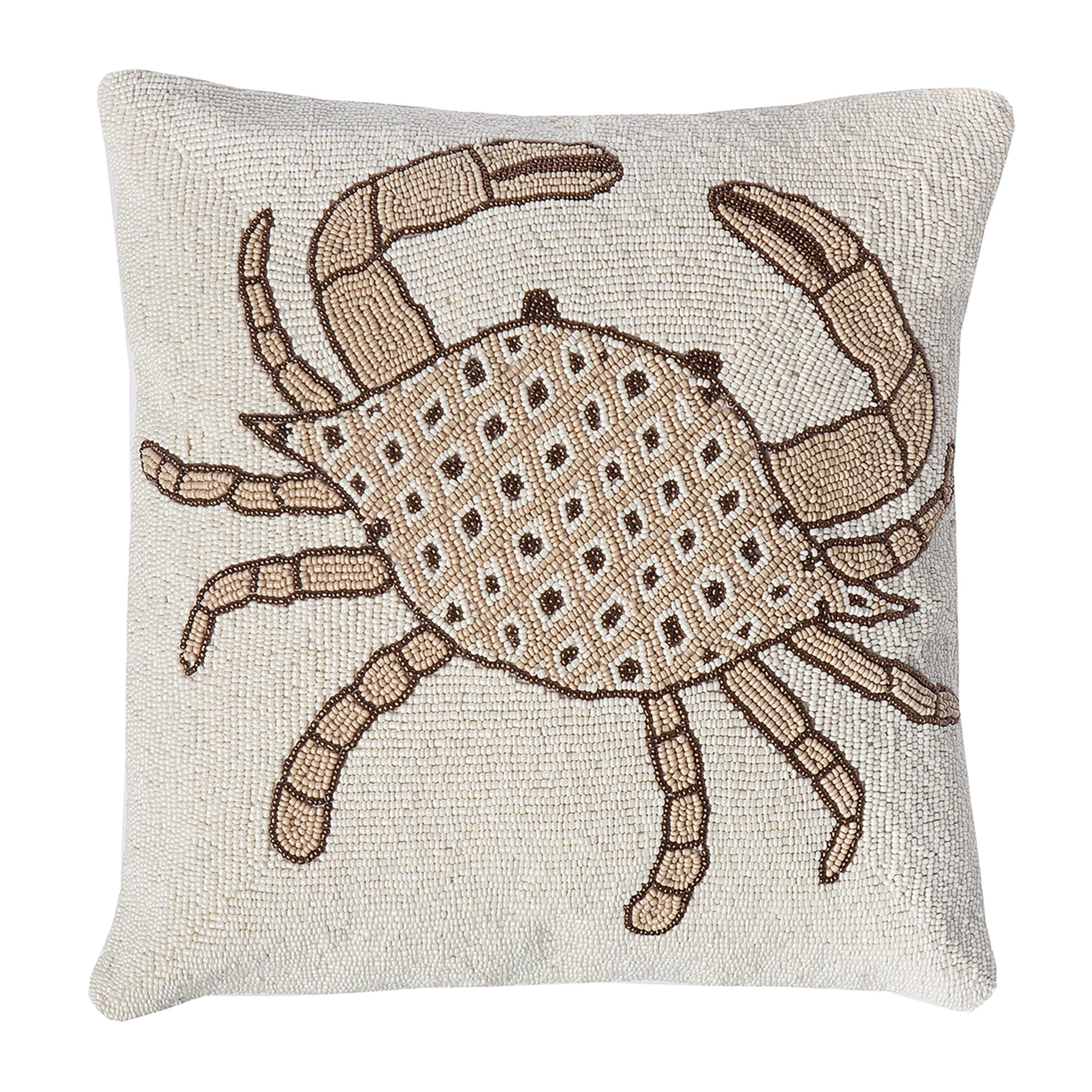 C&F Home 16" x 16" Handcrafted Beaded Crab Decorative Accent Throw Pillow