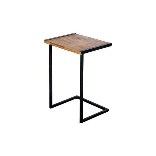 C-Shaped Mango Wood and Metal End Table, Brown and Black