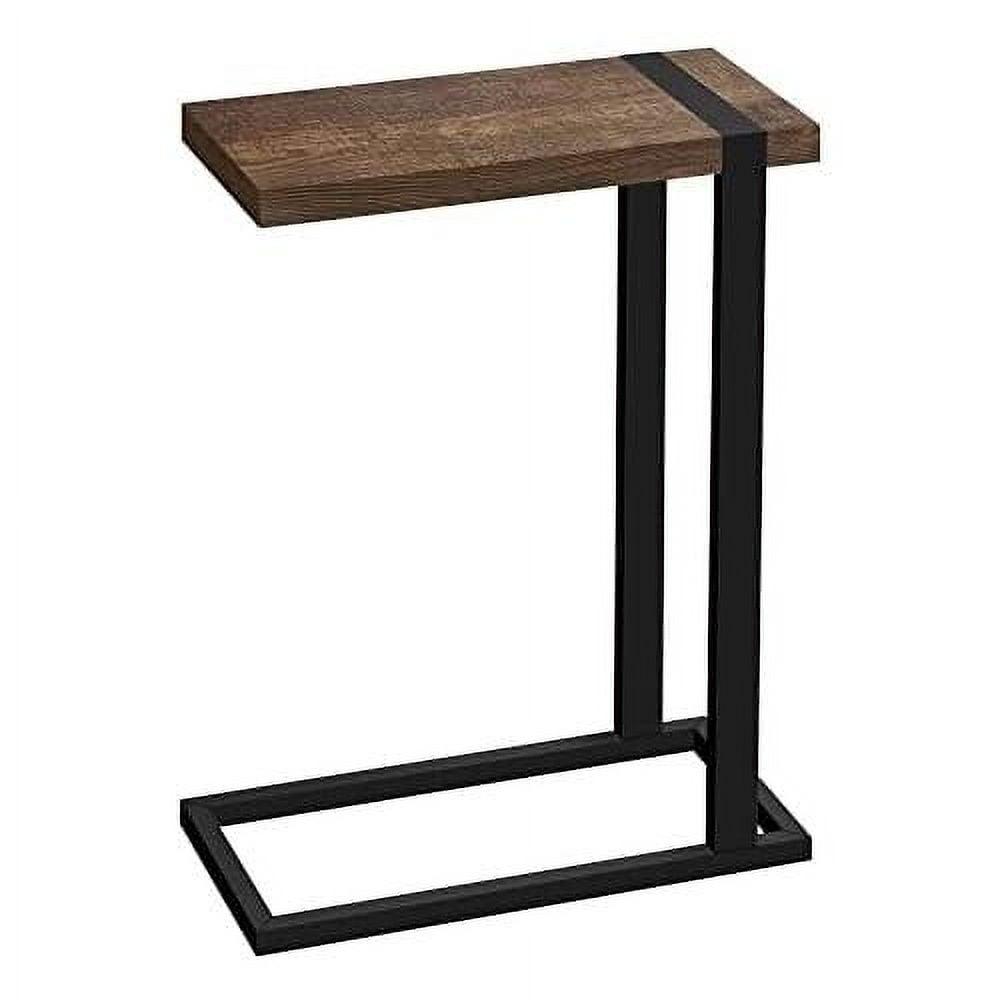 Contemporary C-Shaped Accent Table in Brown Reclaimed Wood-Look with Black Metal Frame