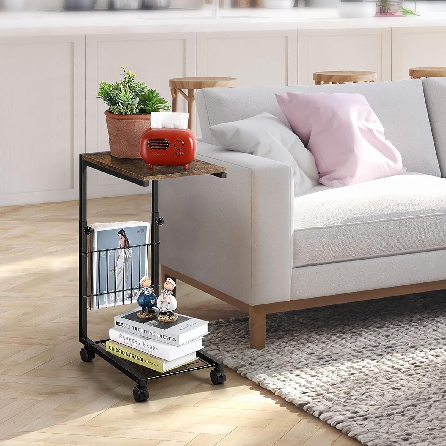 C Shaped End Table Height Adjustable with Metal Frame 1PCS - Brown