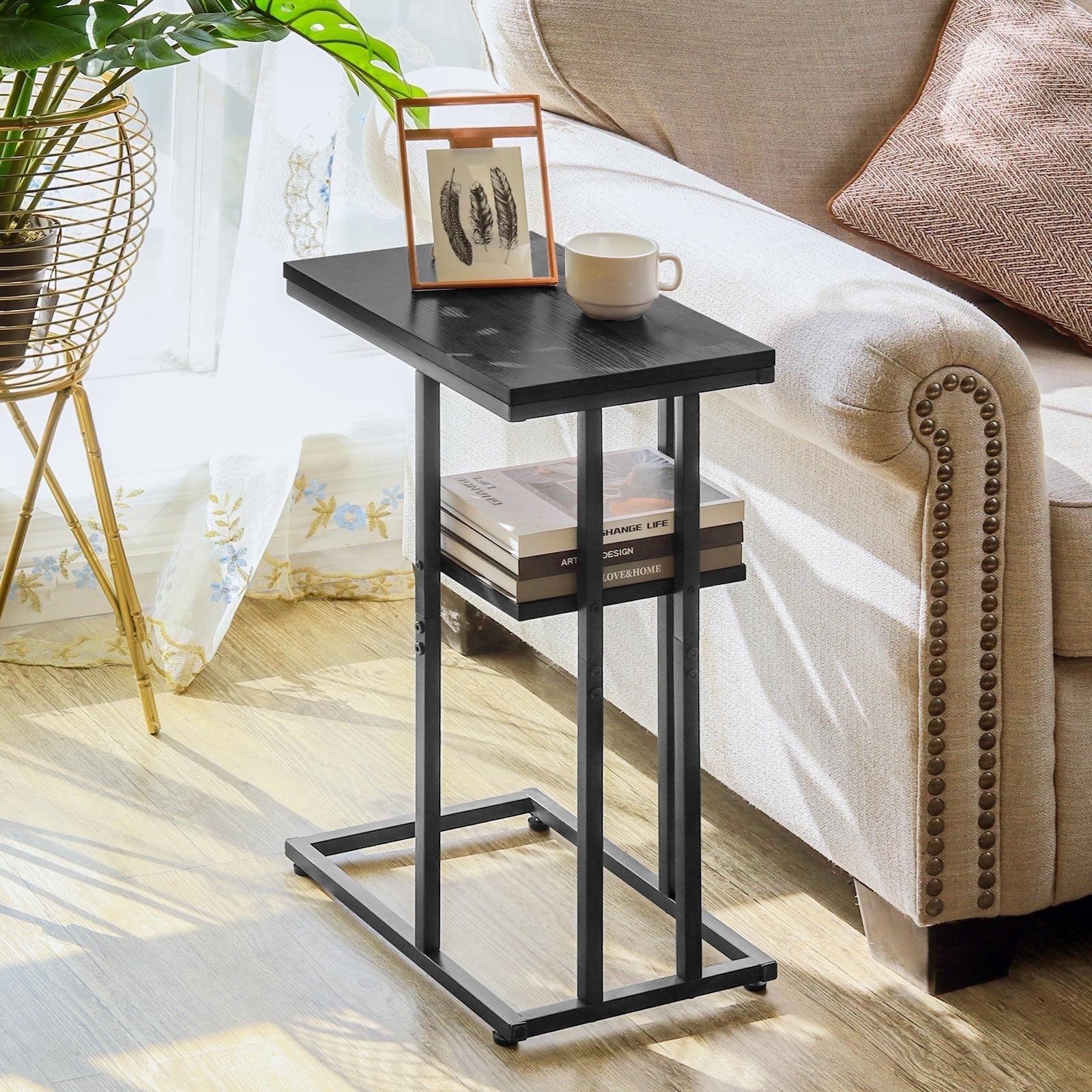 C Shaped End/ Side Table for Couch and Bed, Small Spaces, Living Room, Bedroom, Rustic Snack Table